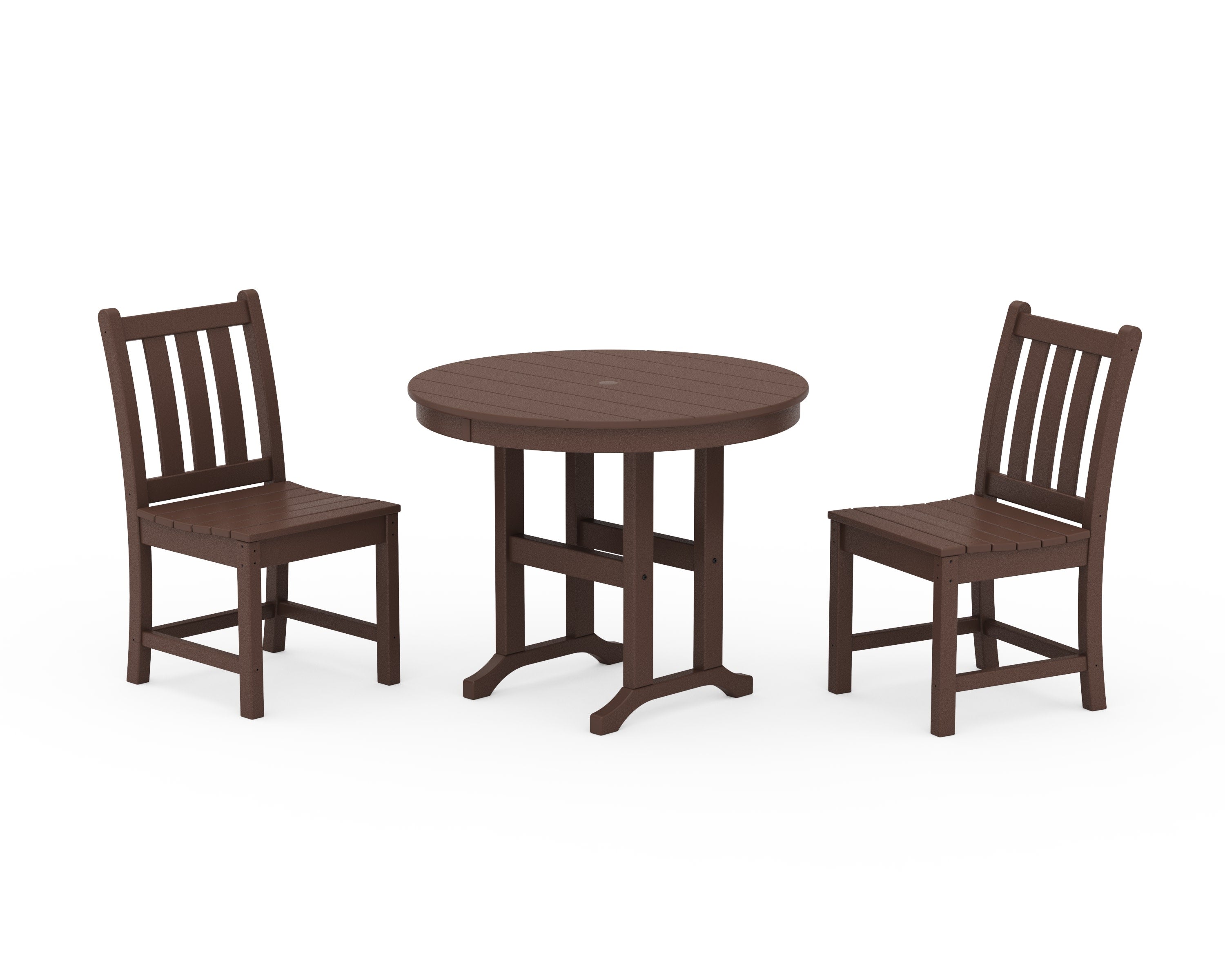 Traditional Garden Side Chair 3-Piece Round Dining Set in Mahogany