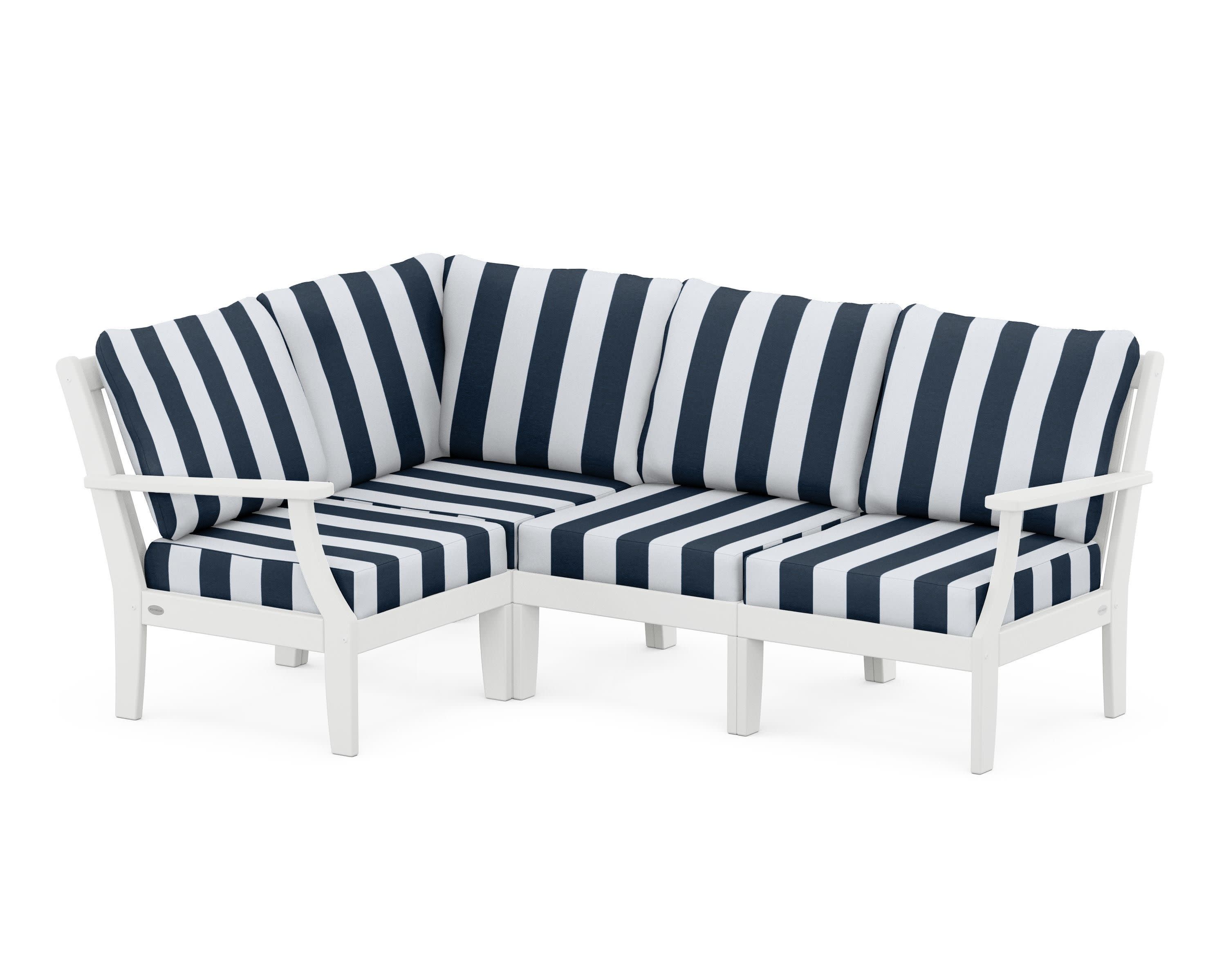 Braxton Modular 4-Piece Deep Seating Set in White / Cabana Stripe Marine Indigo