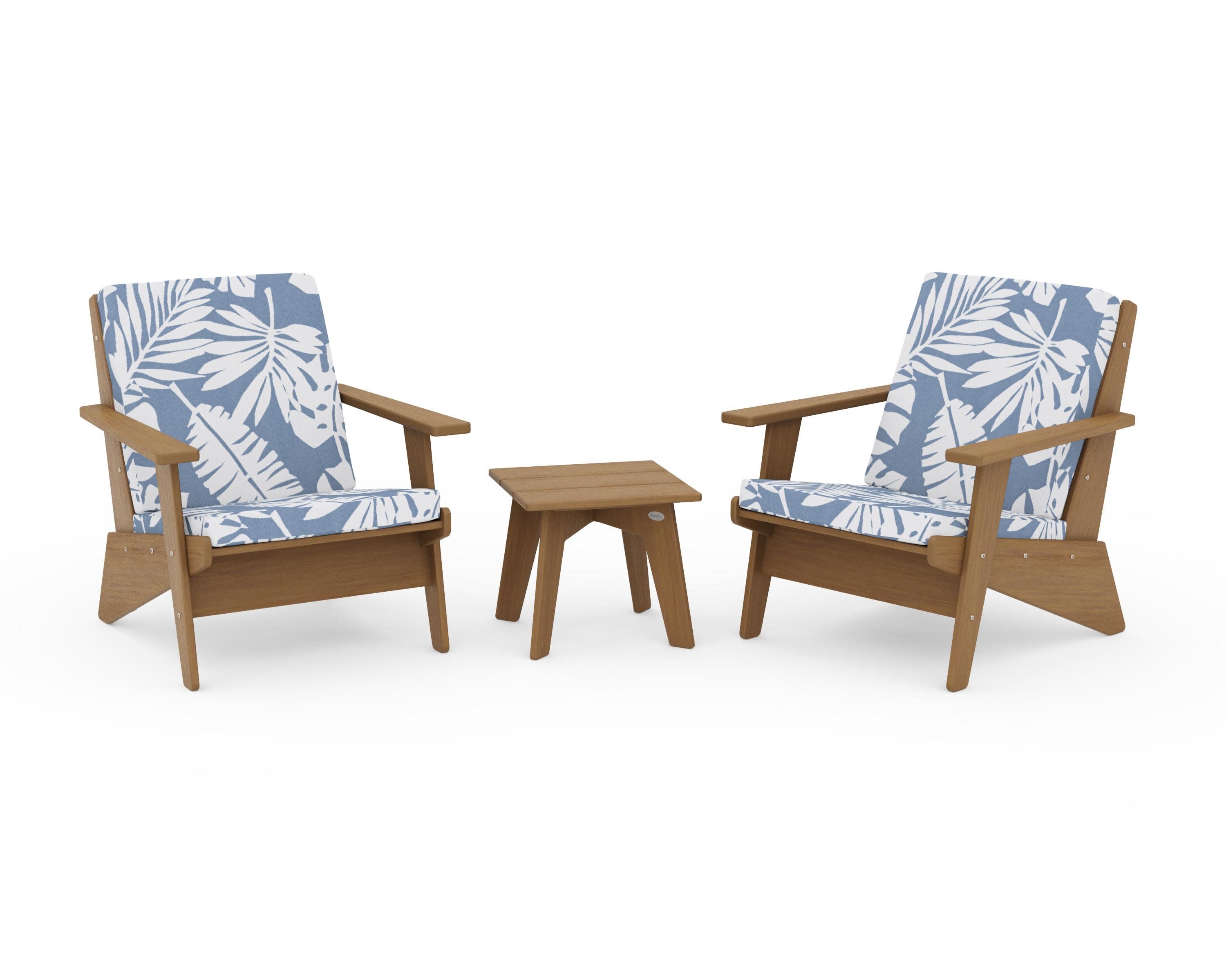 Riviera Modern Lounge 3-Piece Set in Natural / Leaf Sky Blue