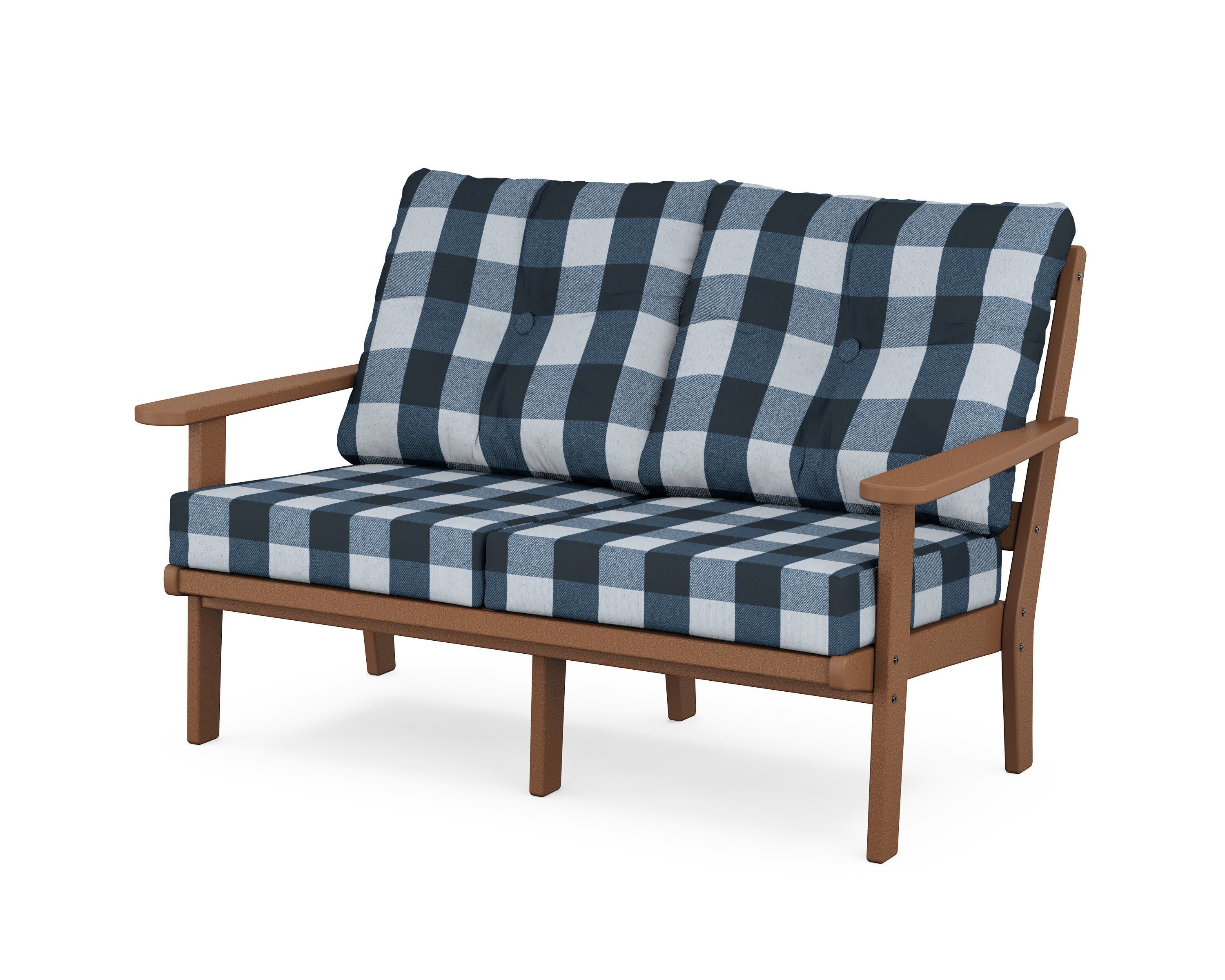 Mission Deep SeatingLoveseat in Teak / Buffalo Plaid Marine Indigo