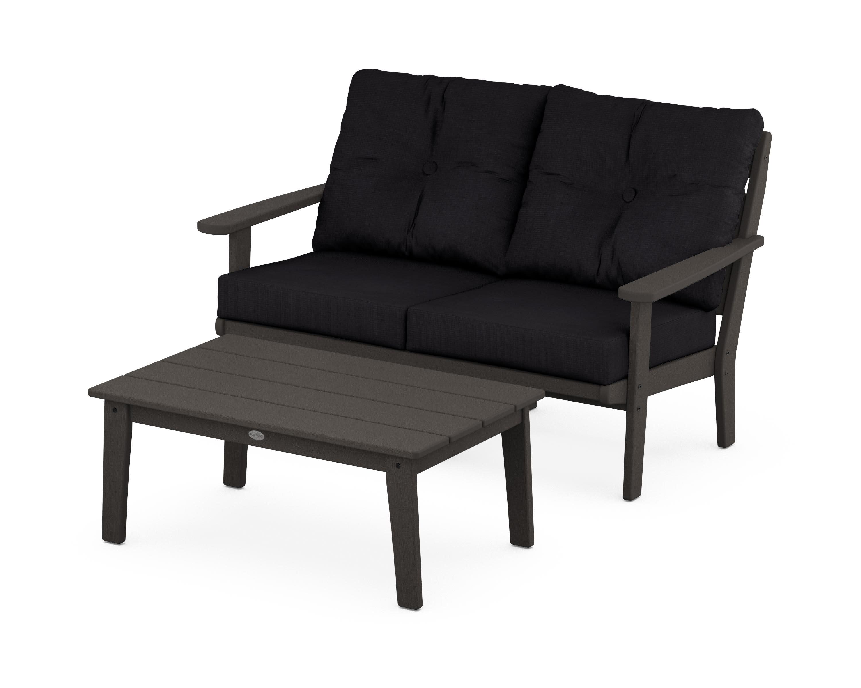 Lakeside 2-Piece Lounge Loveseat Set in Vintage Coffee / Midnight Linen