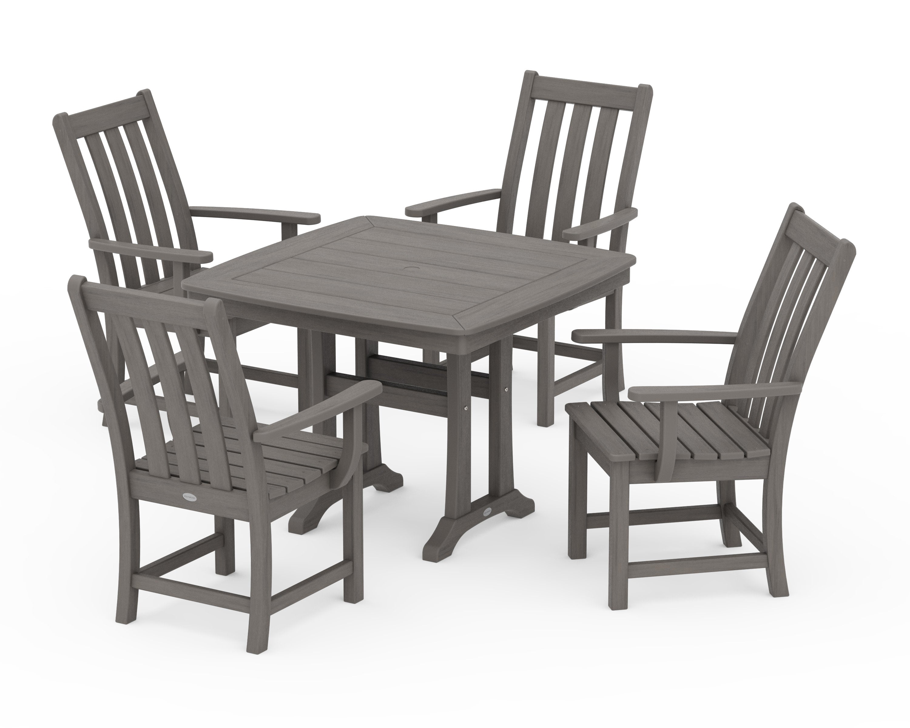 Vineyard 5-Piece Dining Set with Trestle Legs in Driftwood