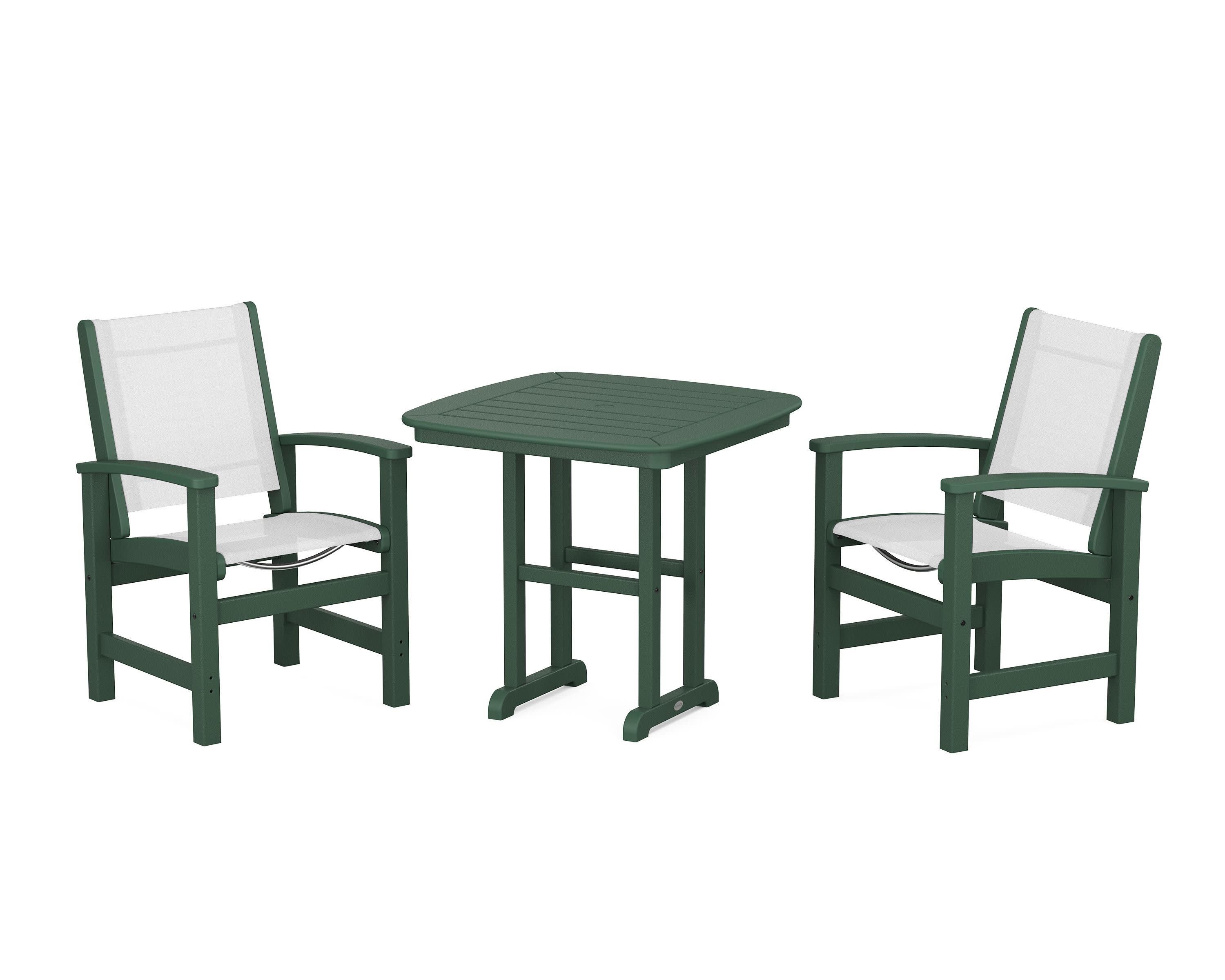 Coastal 3-Piece Dining Set in Green / White Sling