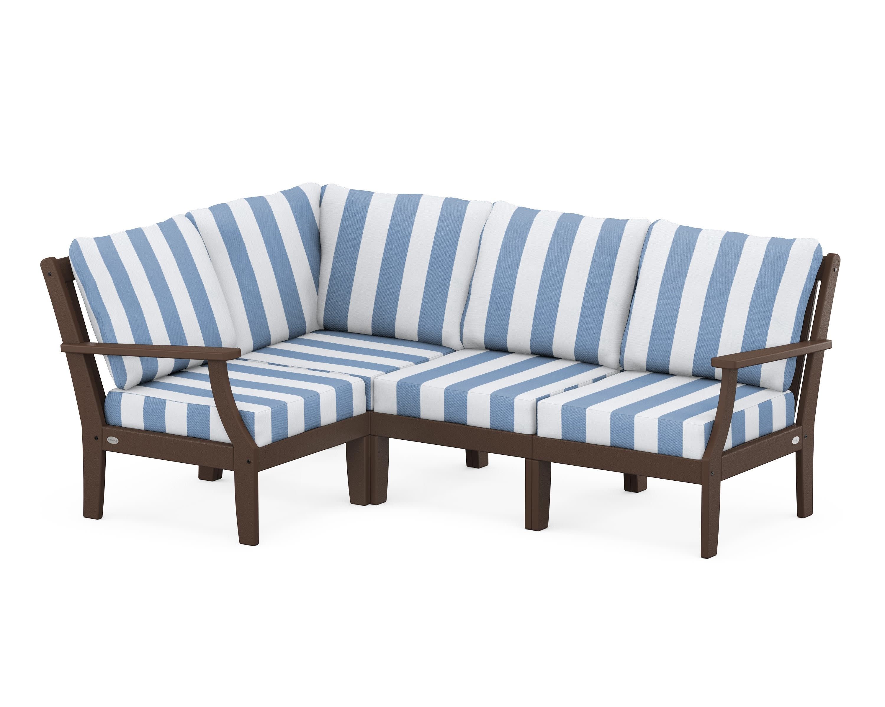Braxton Modular 4-Piece Deep Seating Set in Mahogany / Cabana Stripe Sky Blue