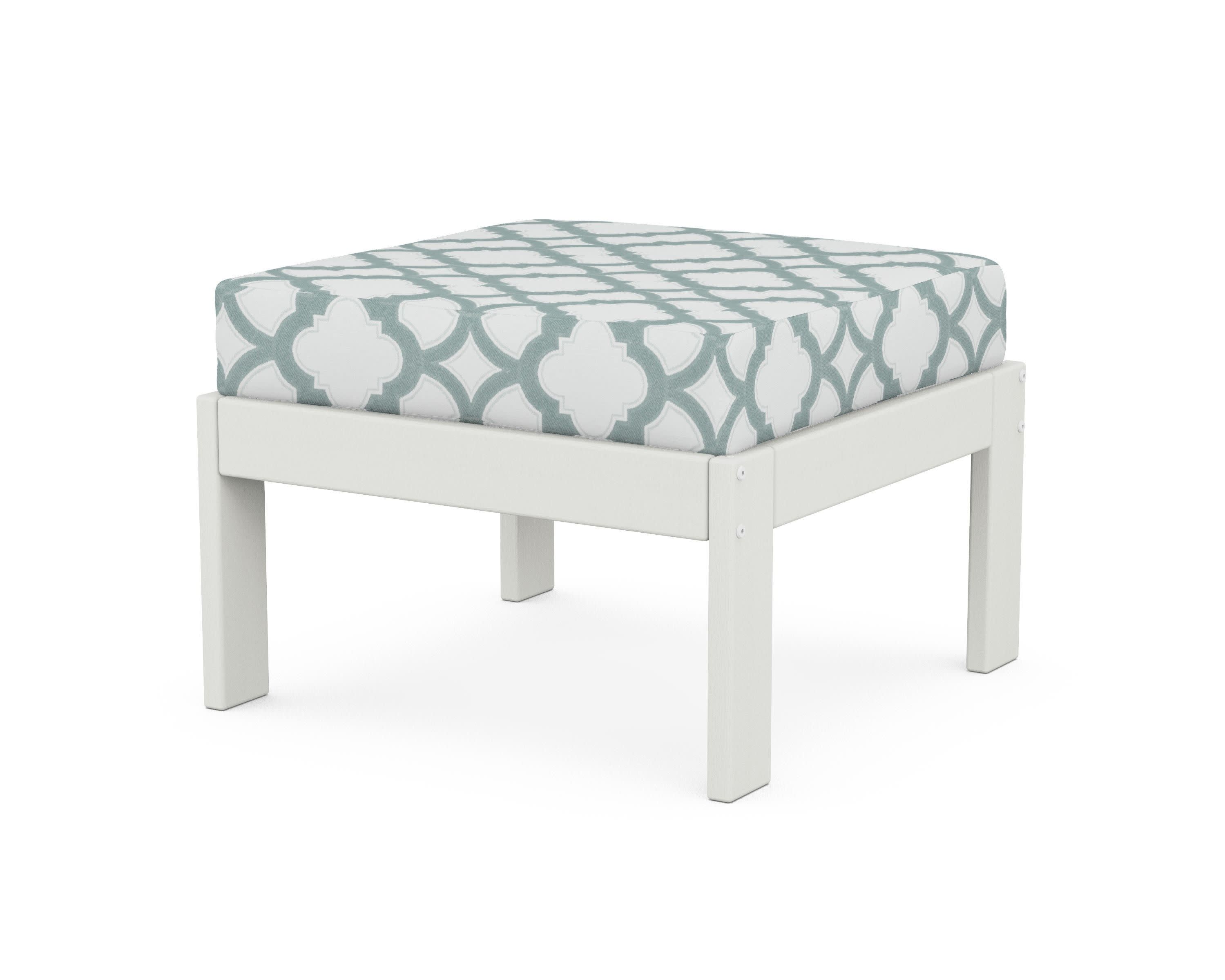 Vineyard Modular Ottoman in Vintage White / Trellis Glacier Spa