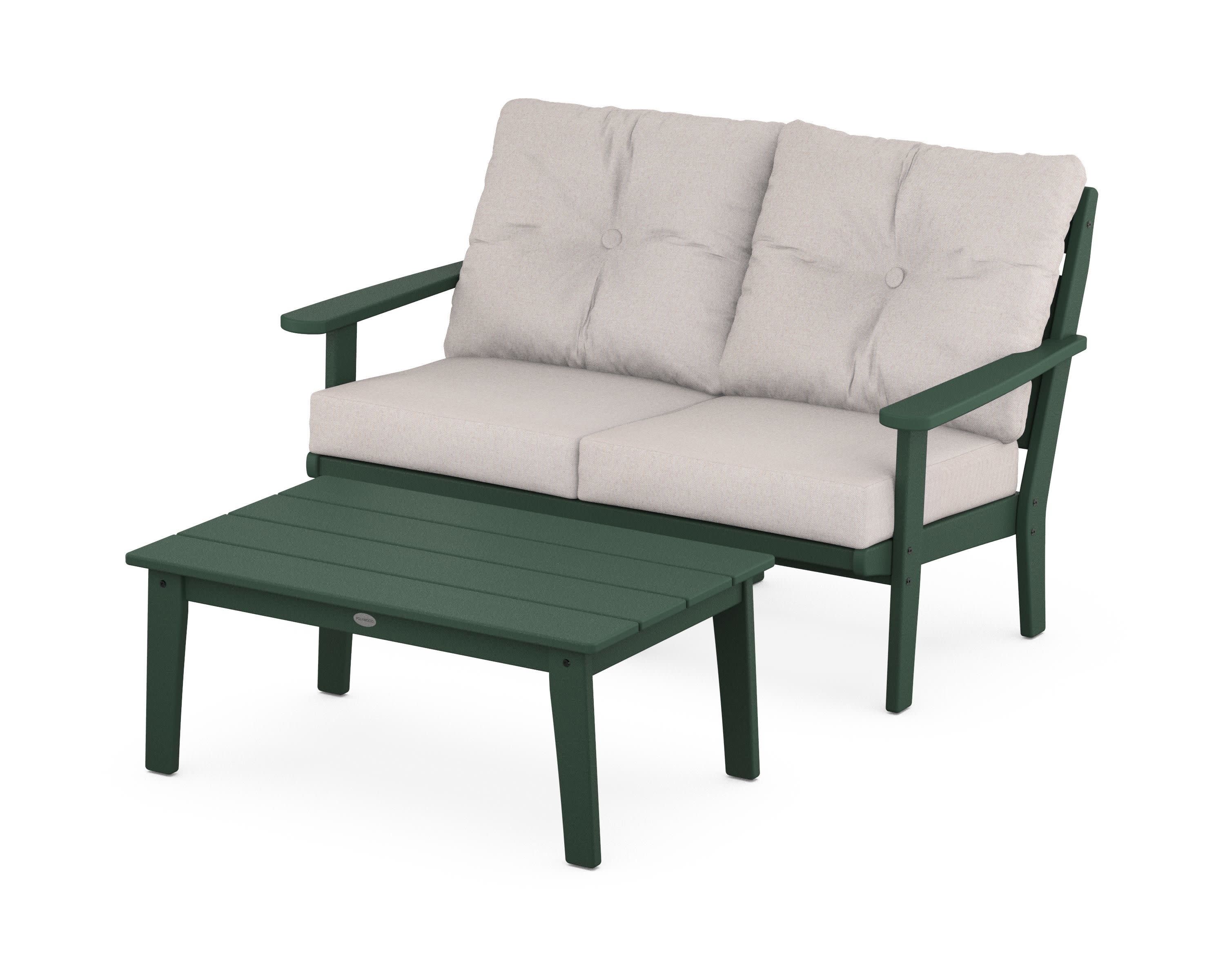 Lakeside 2-Piece Lounge Loveseat Set in Green / Dune Burlap