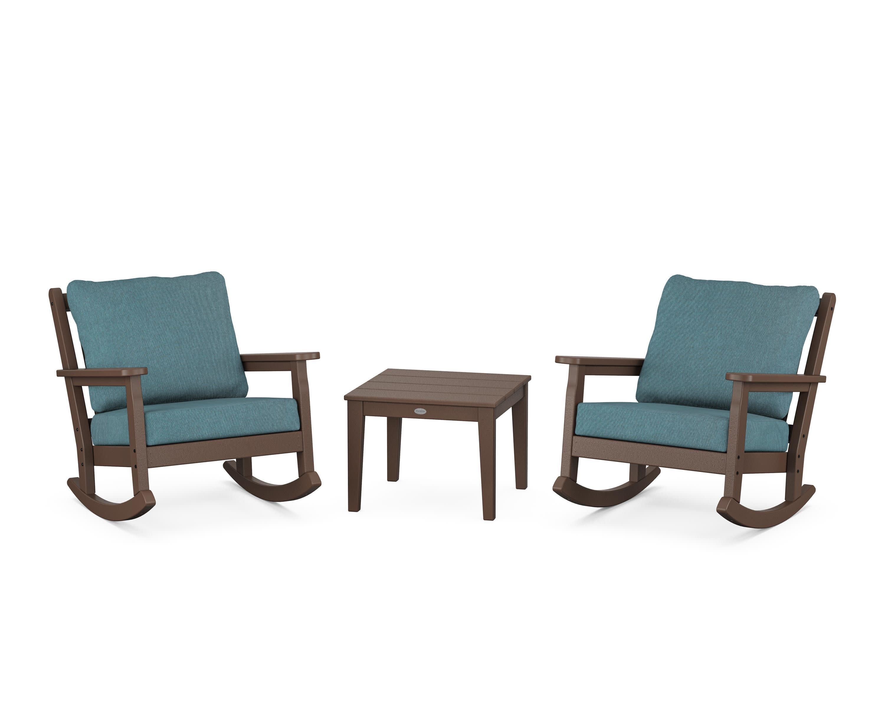 Chippendale 3-Piece Deep Seating Rocker Set in Mahogany / Ocean Teal
