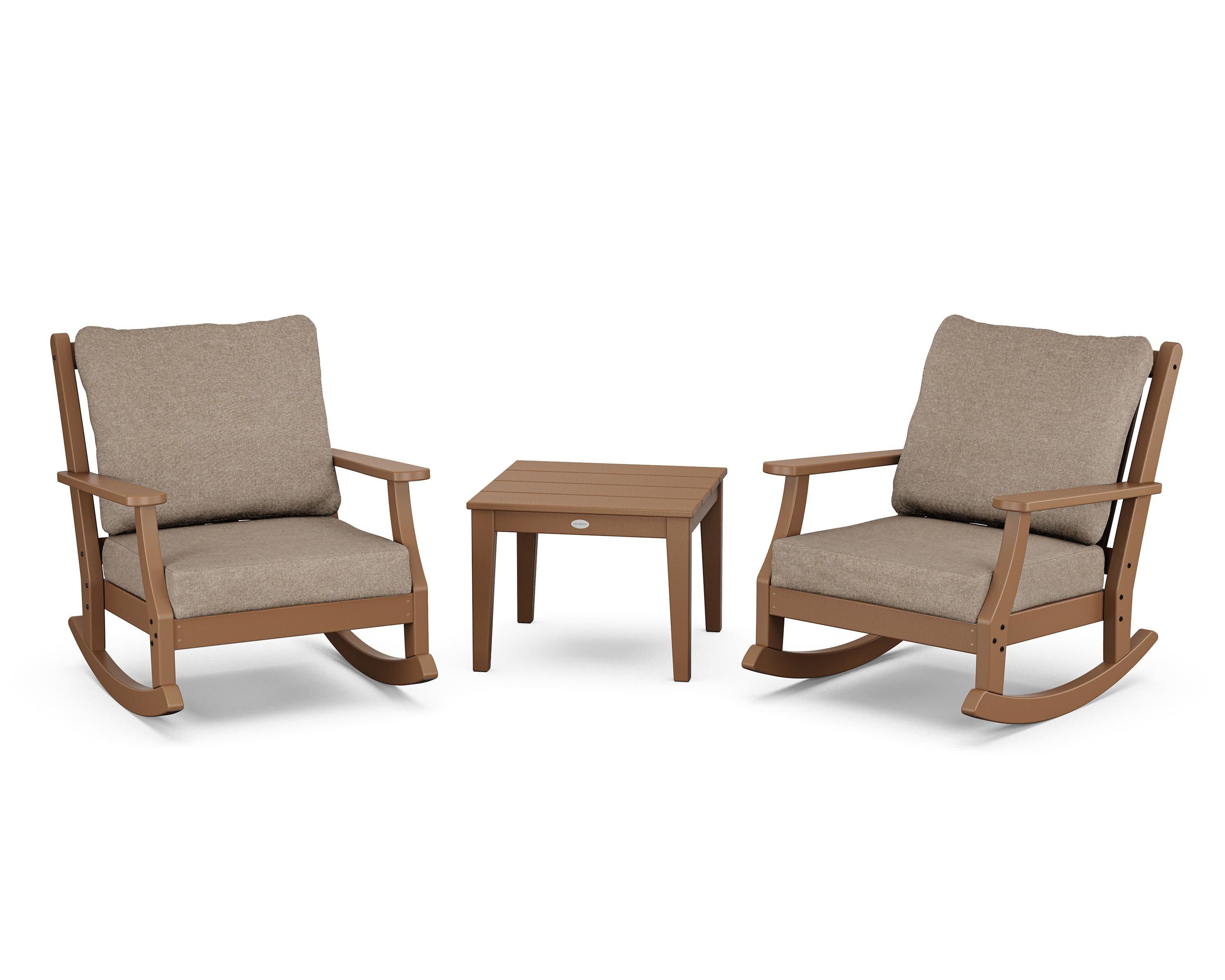 Wovendale 3-Piece Deep Seating Rocker Set in Teak / Spiced Burlap