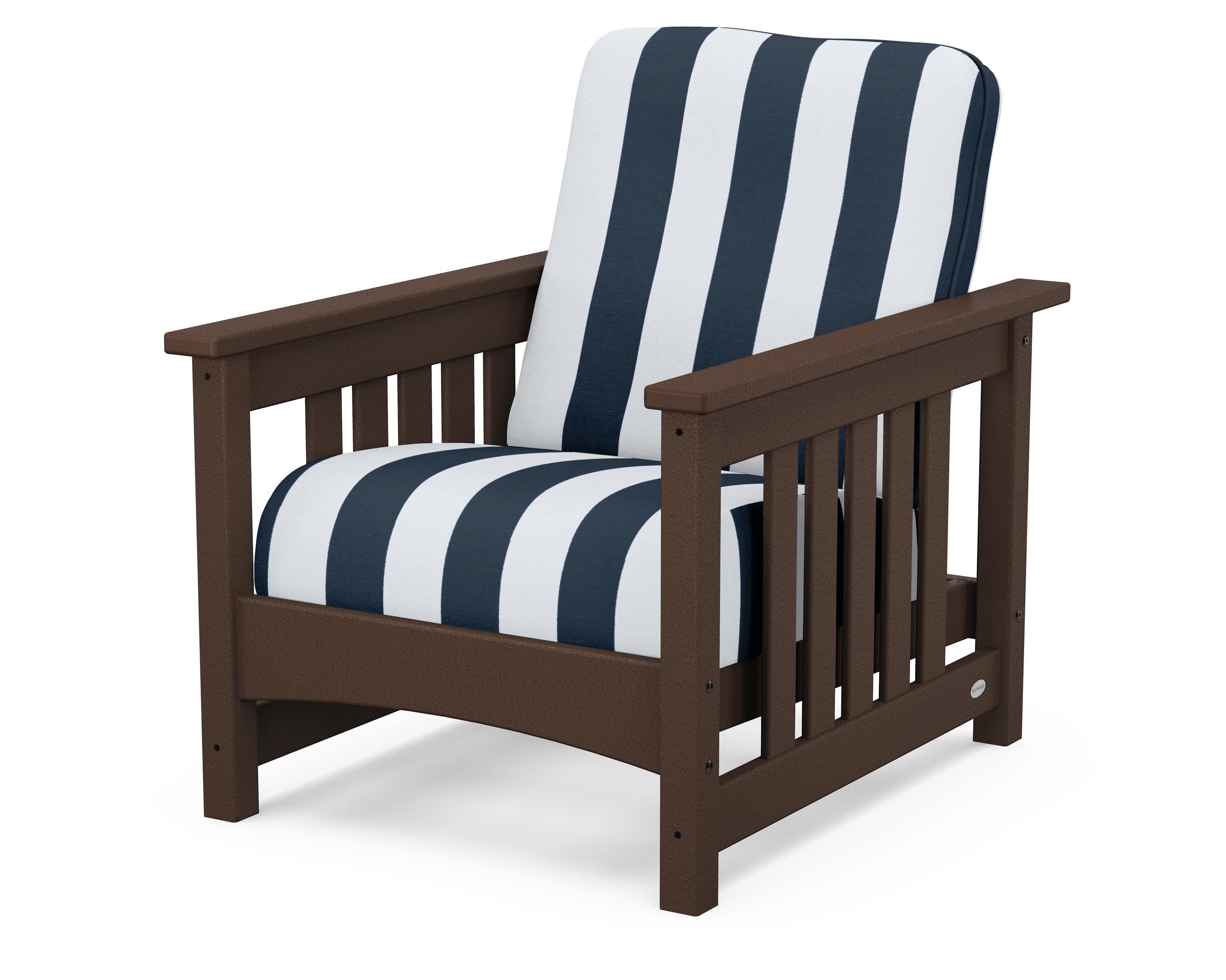 Club Mission Chair in Mahogany / Cabana Stripe Marine Indigo