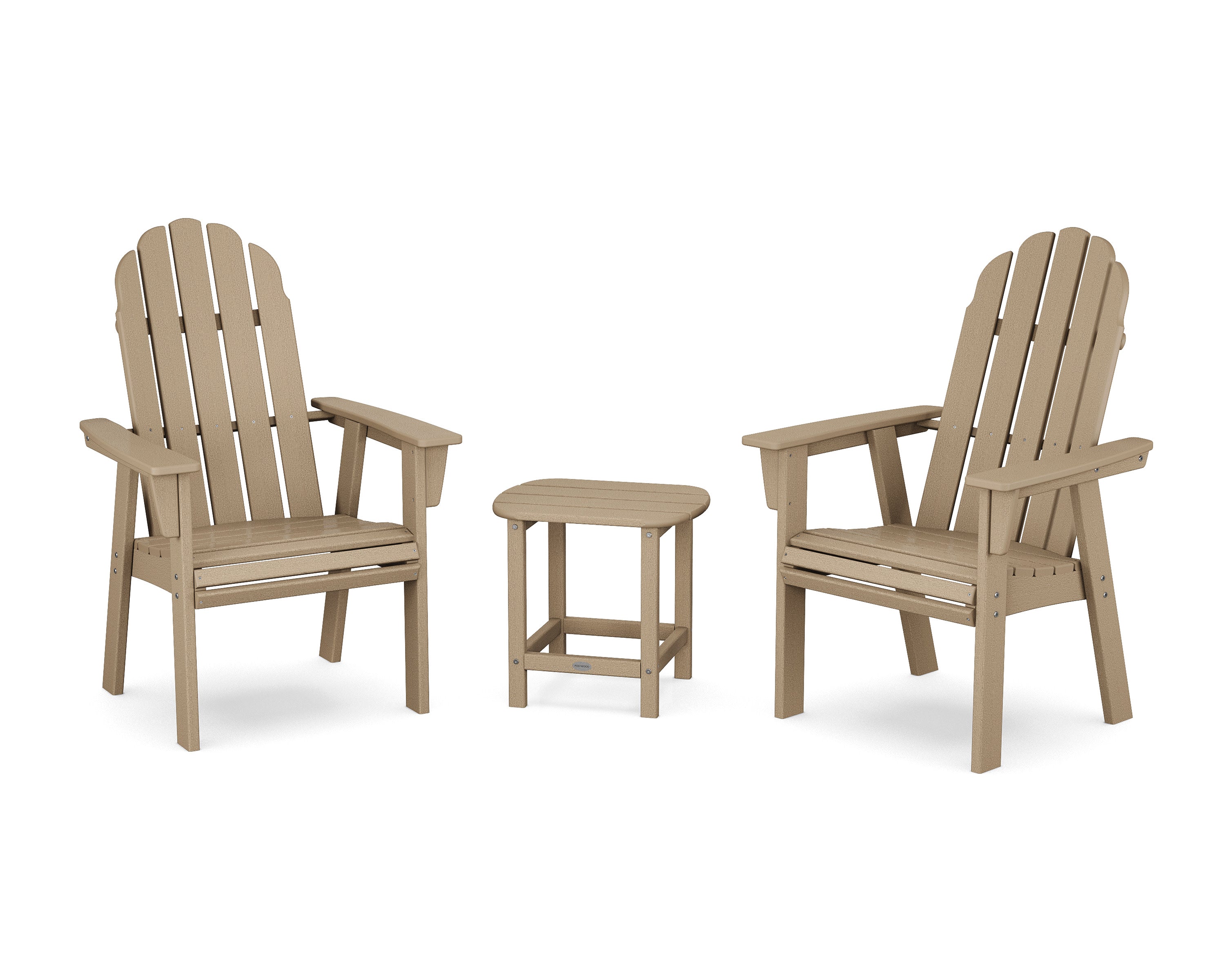 Vineyard 3-Piece Curveback Upright Adirondack Chair Set in Vintage Sahara