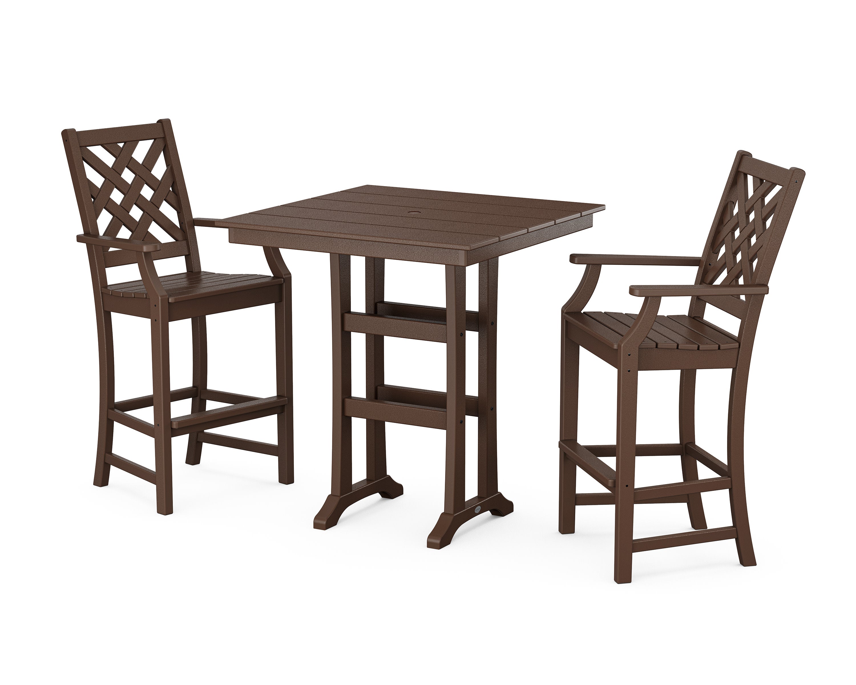 Wovendale 3-Piece Farmhouse Bar Set with Trestle Legs in Mahogany