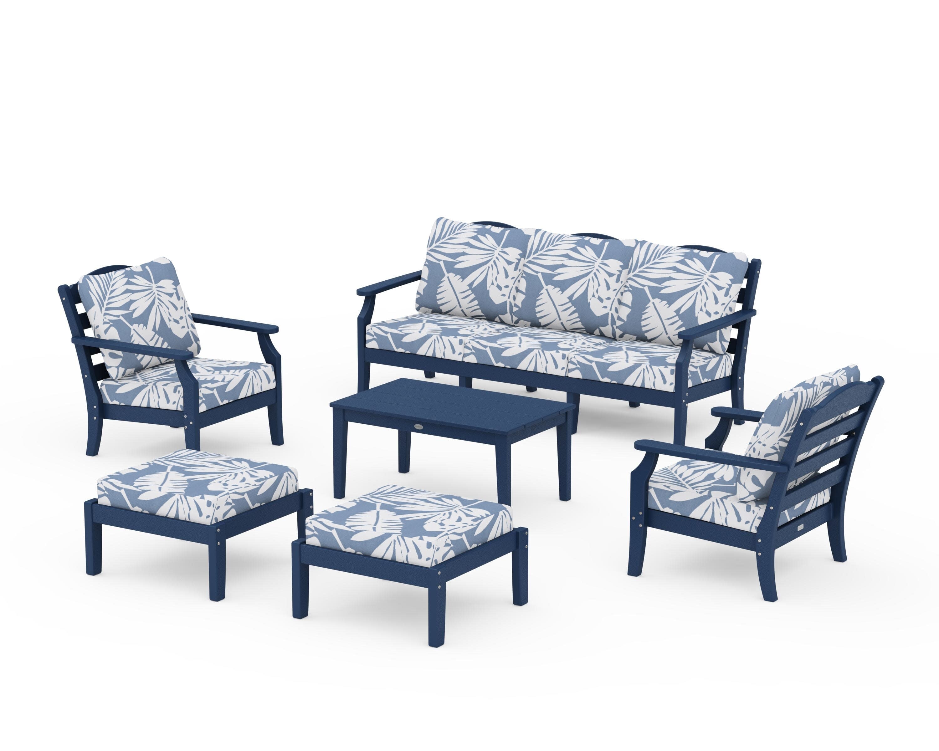 Savannah 6-Piece Lounge Sofa Set in Navy / Leaf Sky Blue