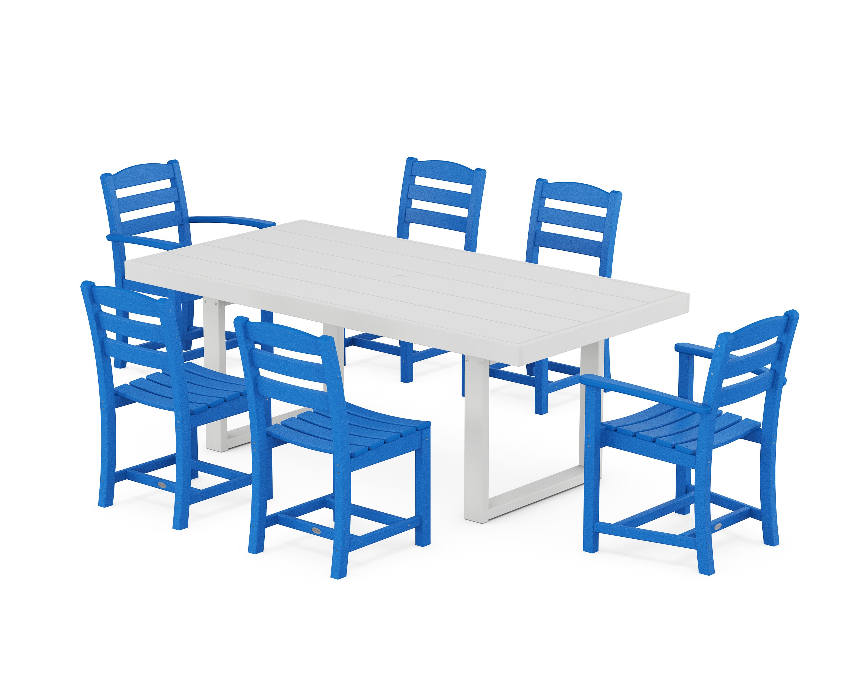 La Casa Caf 7-Piece Dining Set in Pacific Blue / White