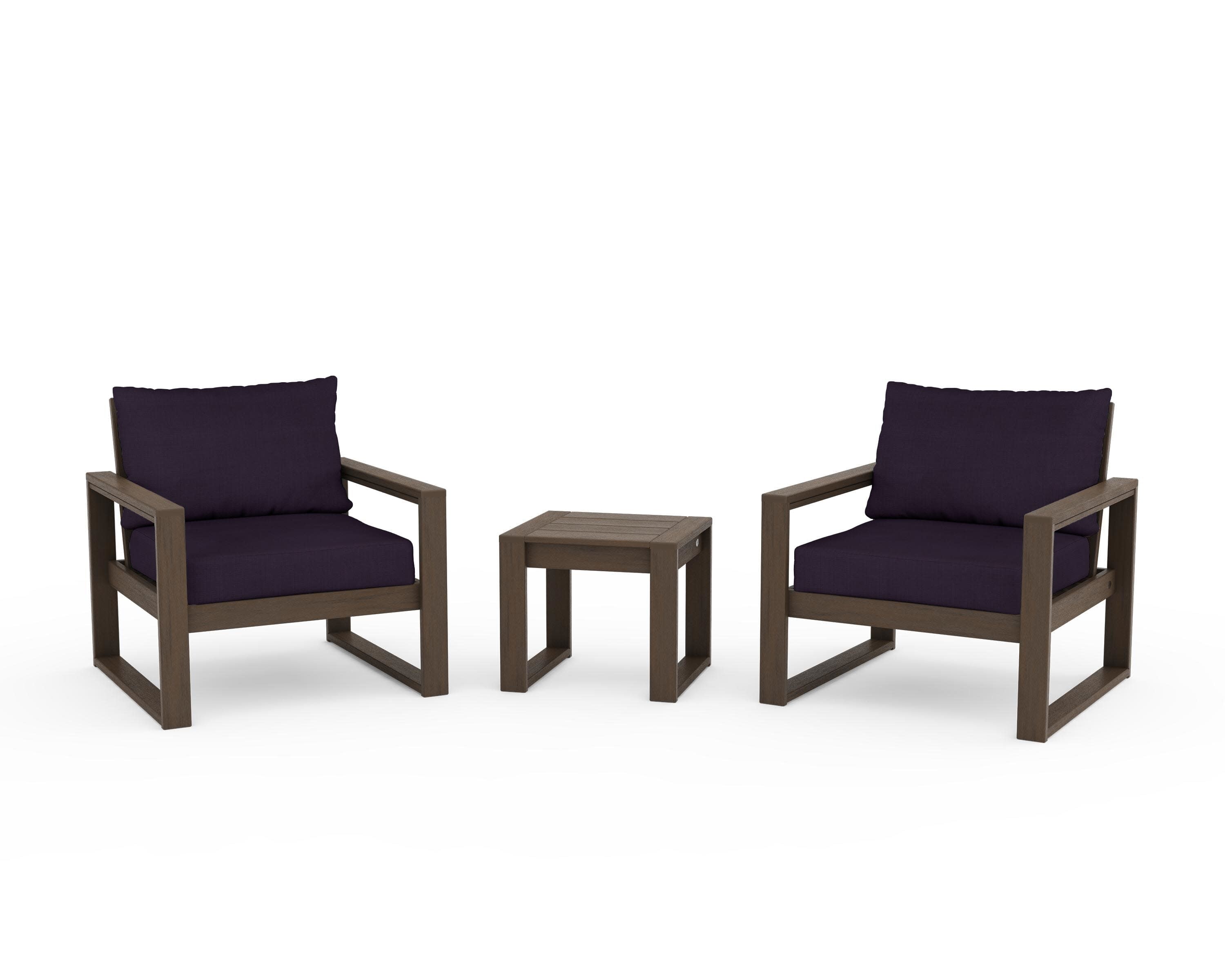 EDGE Sectional 3-Piece Deep Seating Set in Kona / Navy Linen