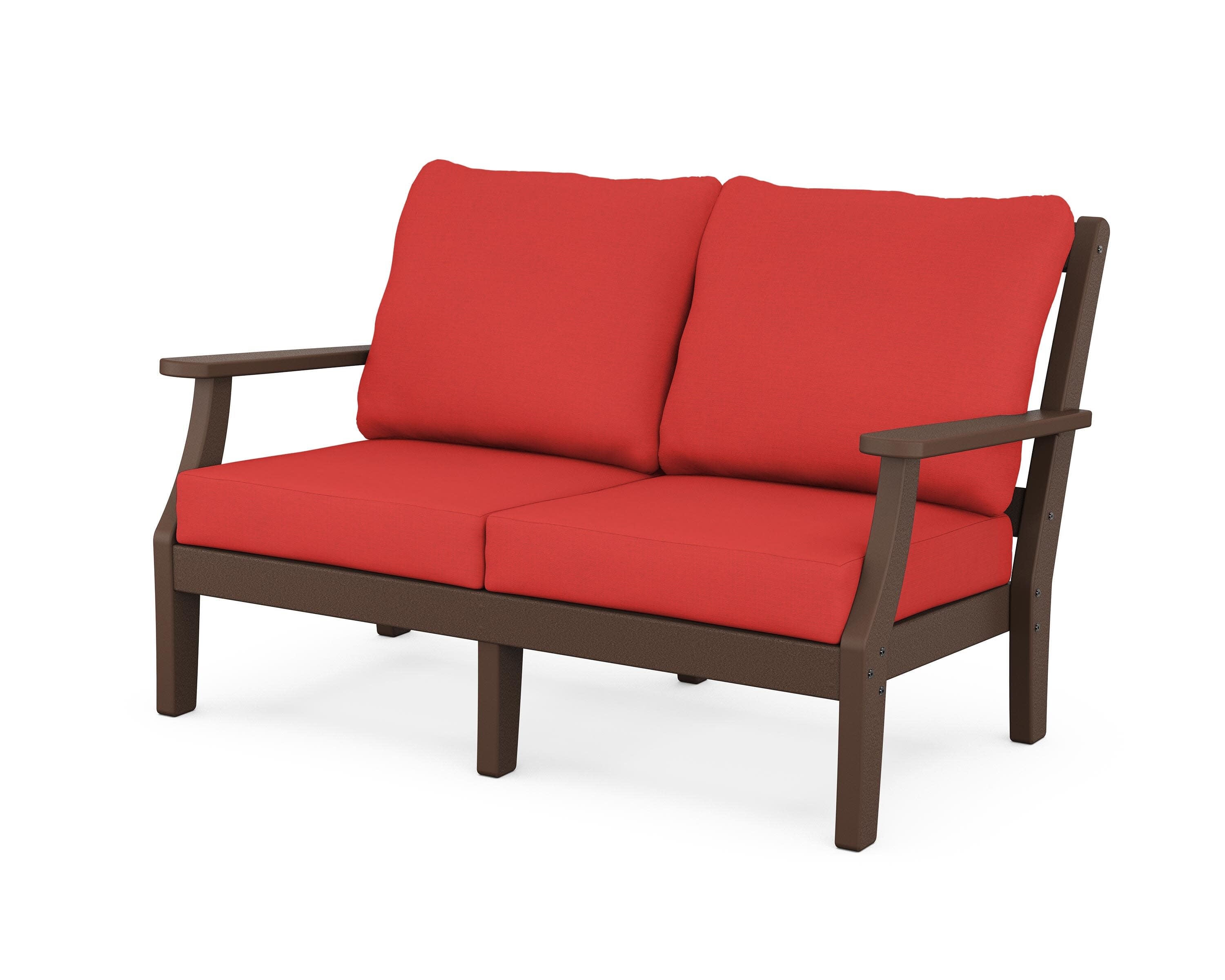 Chinoiserie Deep Seating Loveseat in Mahogany / Crimson Linen