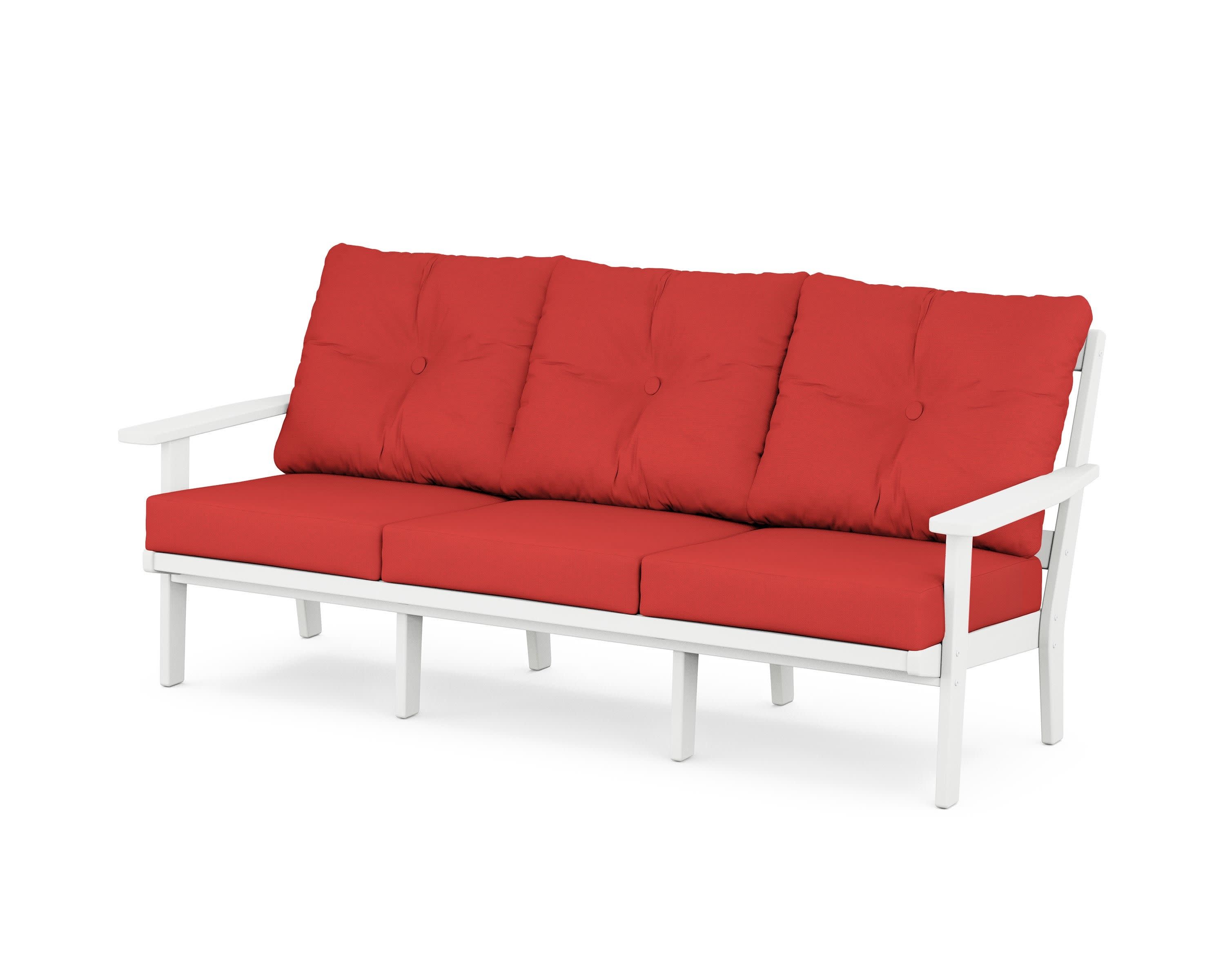 Oxford Deep Seating Sofa in White / Crimson Linen