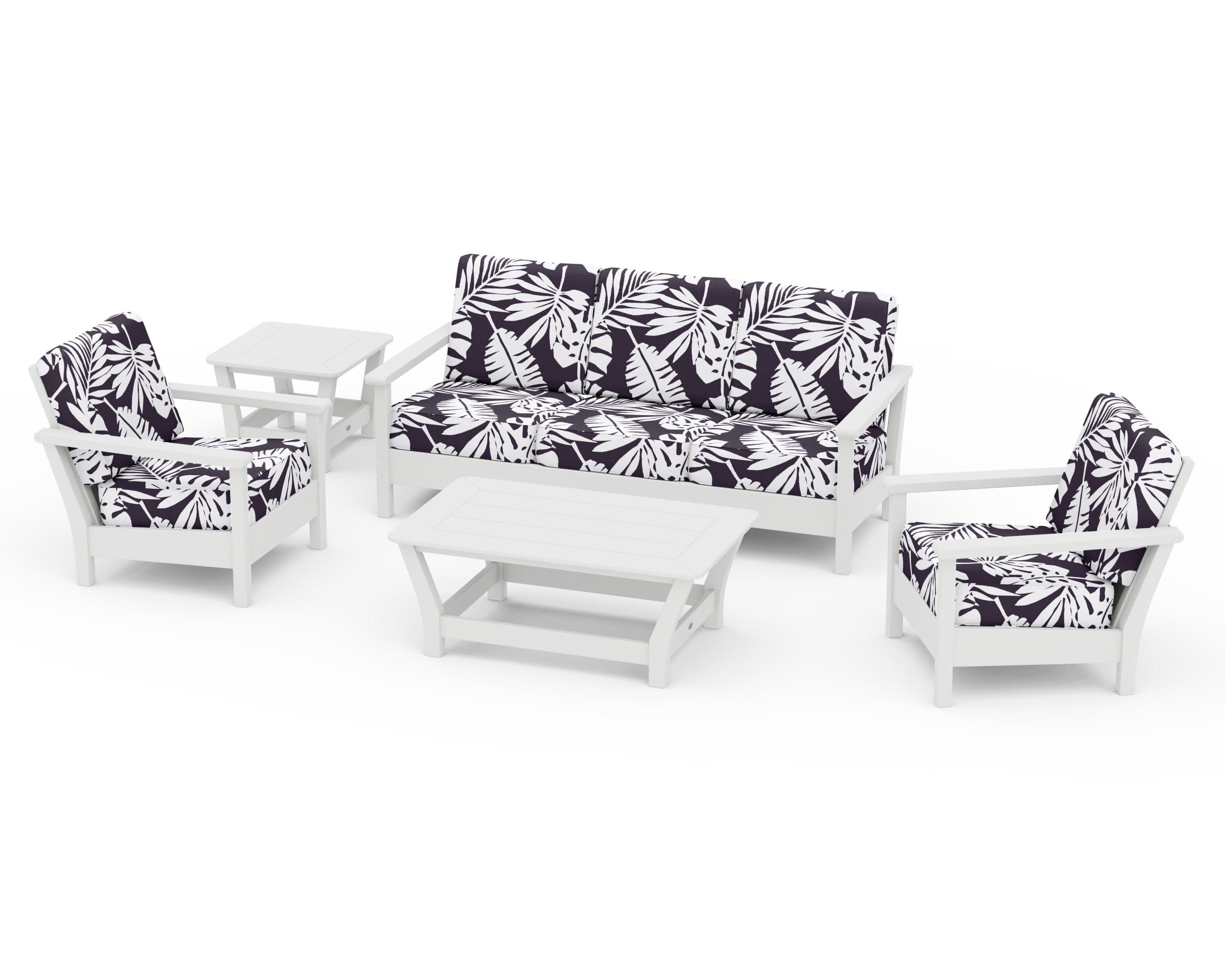 Harbour 5-Piece Deep Seating Set in White / Leaf Navy