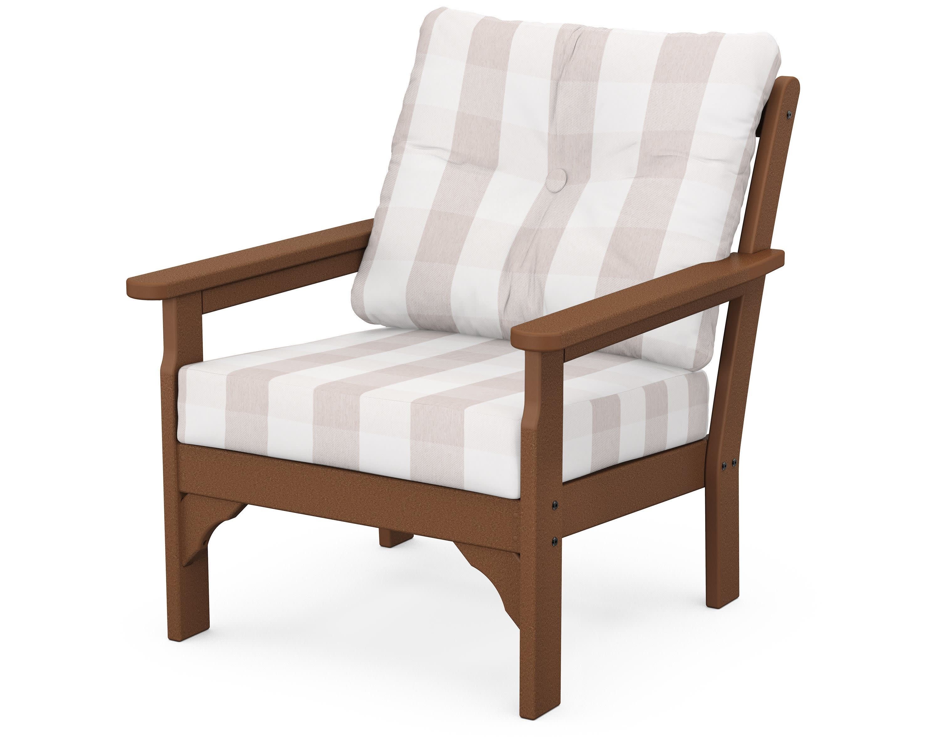 Vineyard Deep Seating Chair in Teak / Buffalo Plaid Dune Burlap