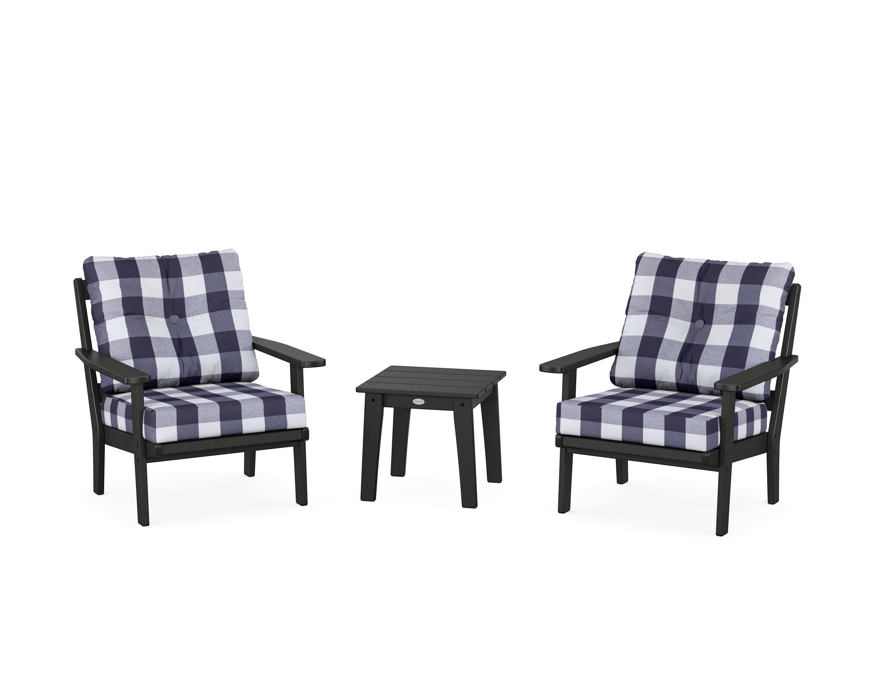 Oxford 3-Piece Deep Seating Set in Black / Buffalo Plaid Navy