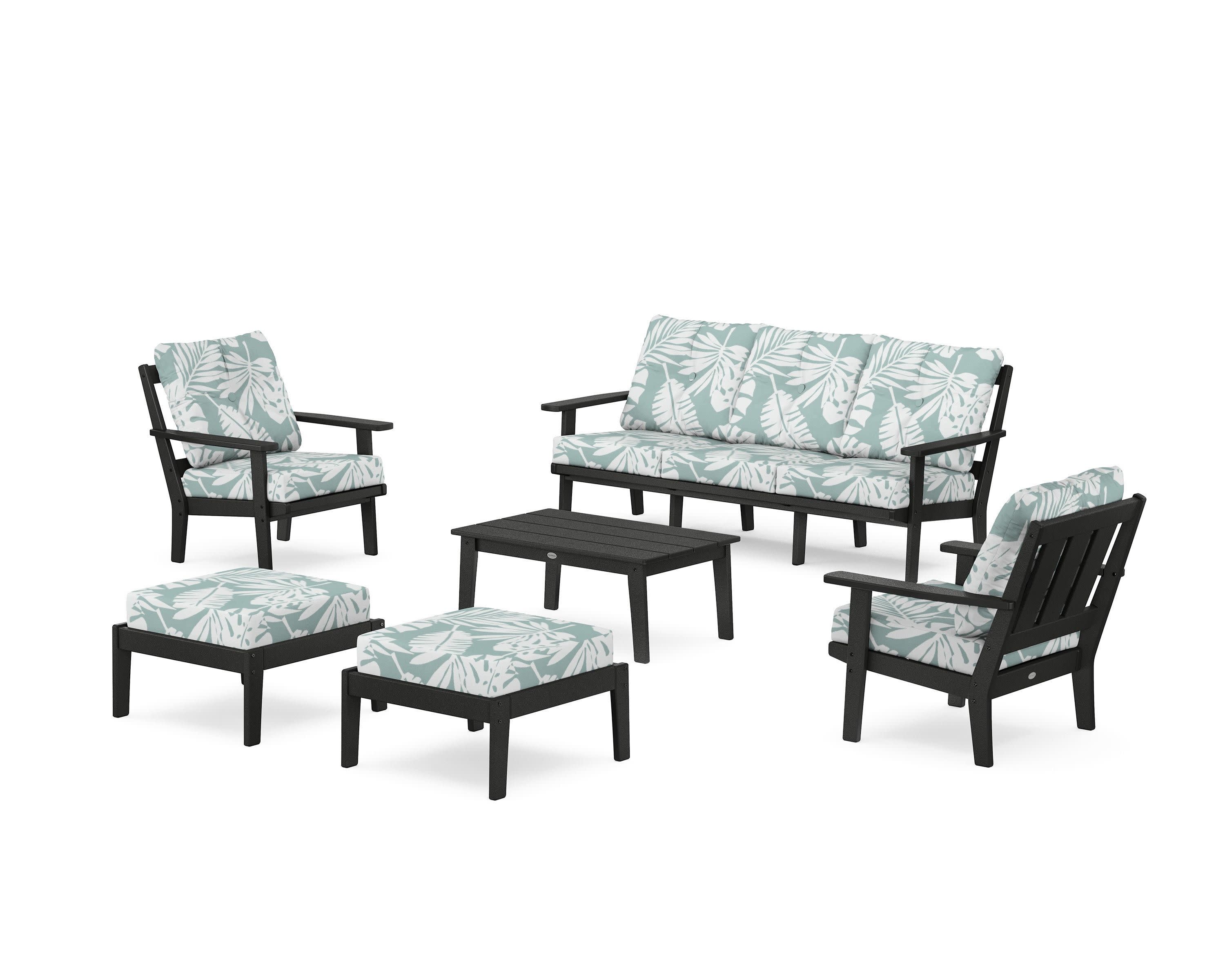 Oxford 6-Piece Lounge Sofa Set in Black / Leaf Glacier Spa