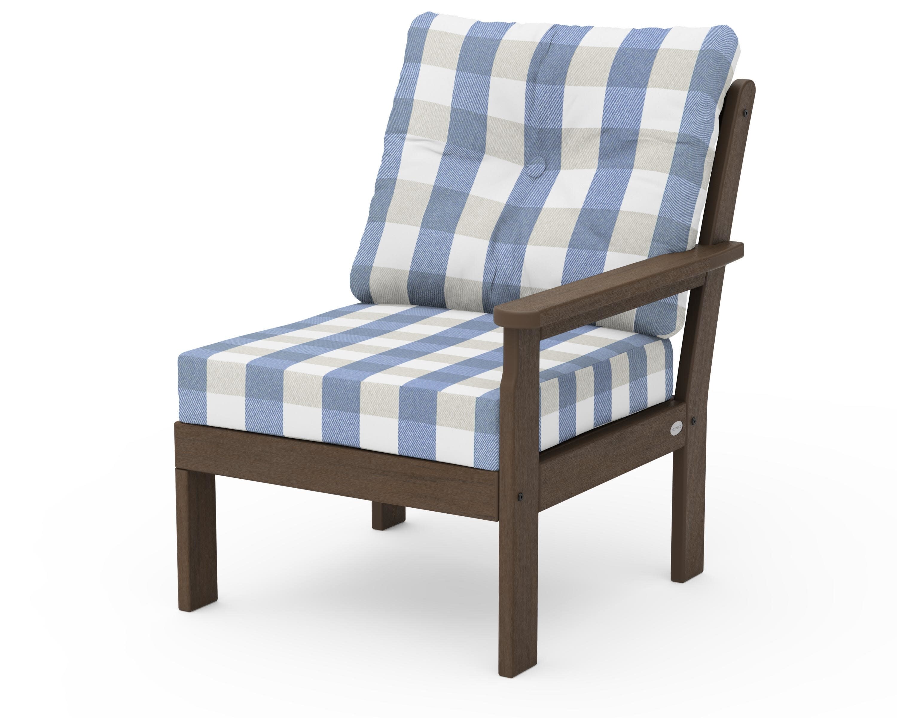 Vineyard Modular Right Arm Chair in Kona / Buffalo Plaid Sky Blue