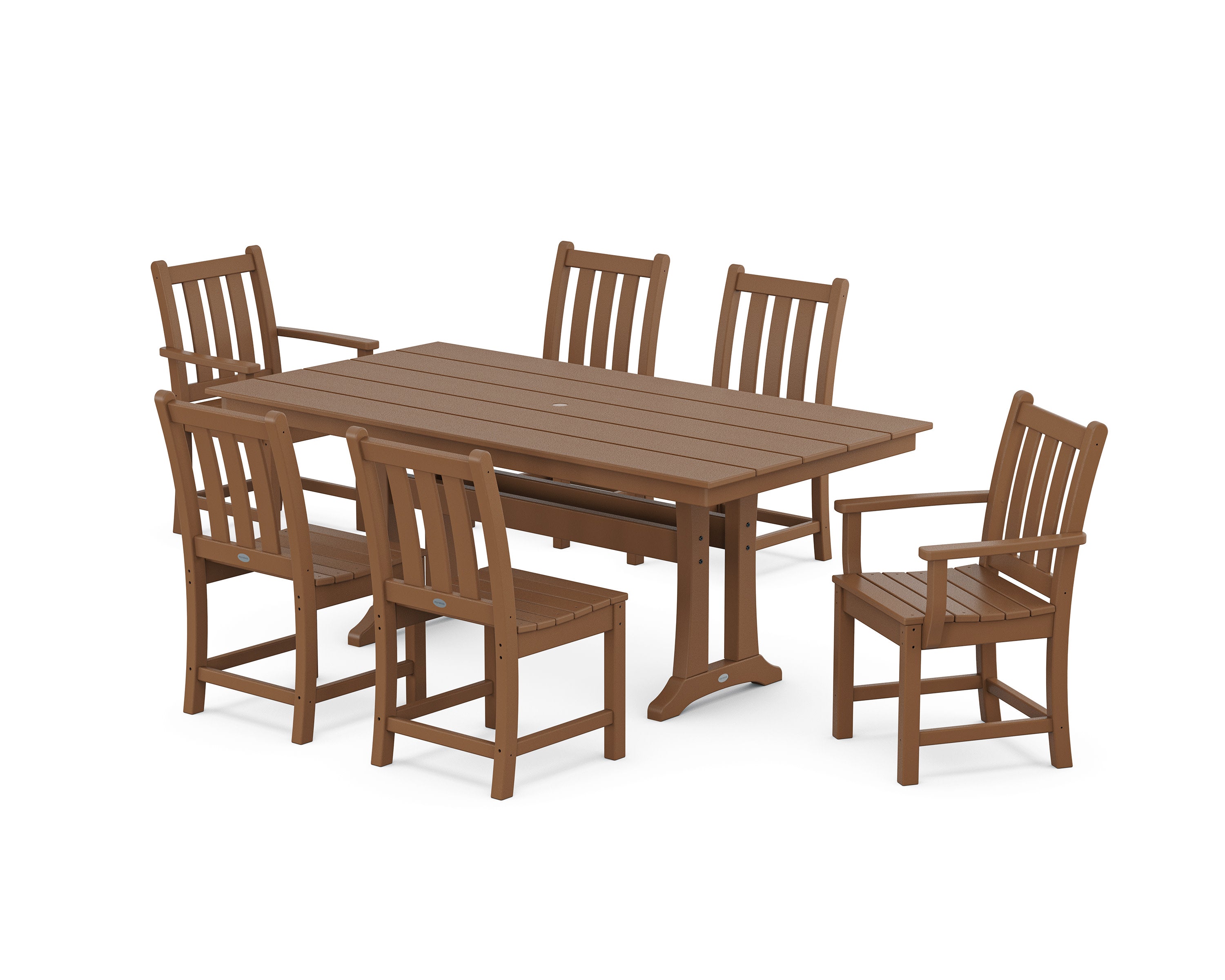 Traditional Garden 7-Piece Farmhouse Dining Set With Trestle Legs in Teak