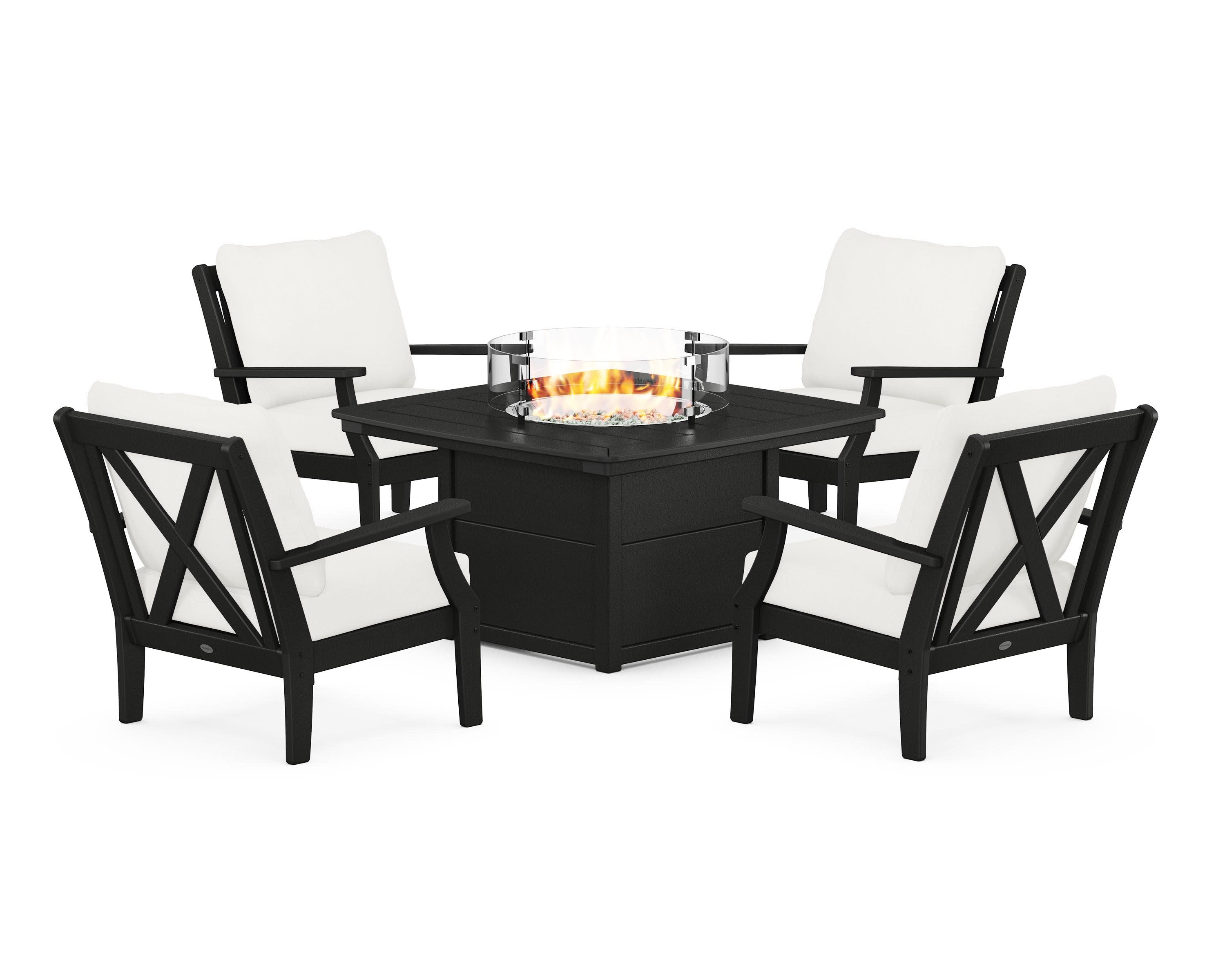 Braxton 5-Piece Deep Seating Conversation Set with Fire Pit Table in Black / Natural Linen