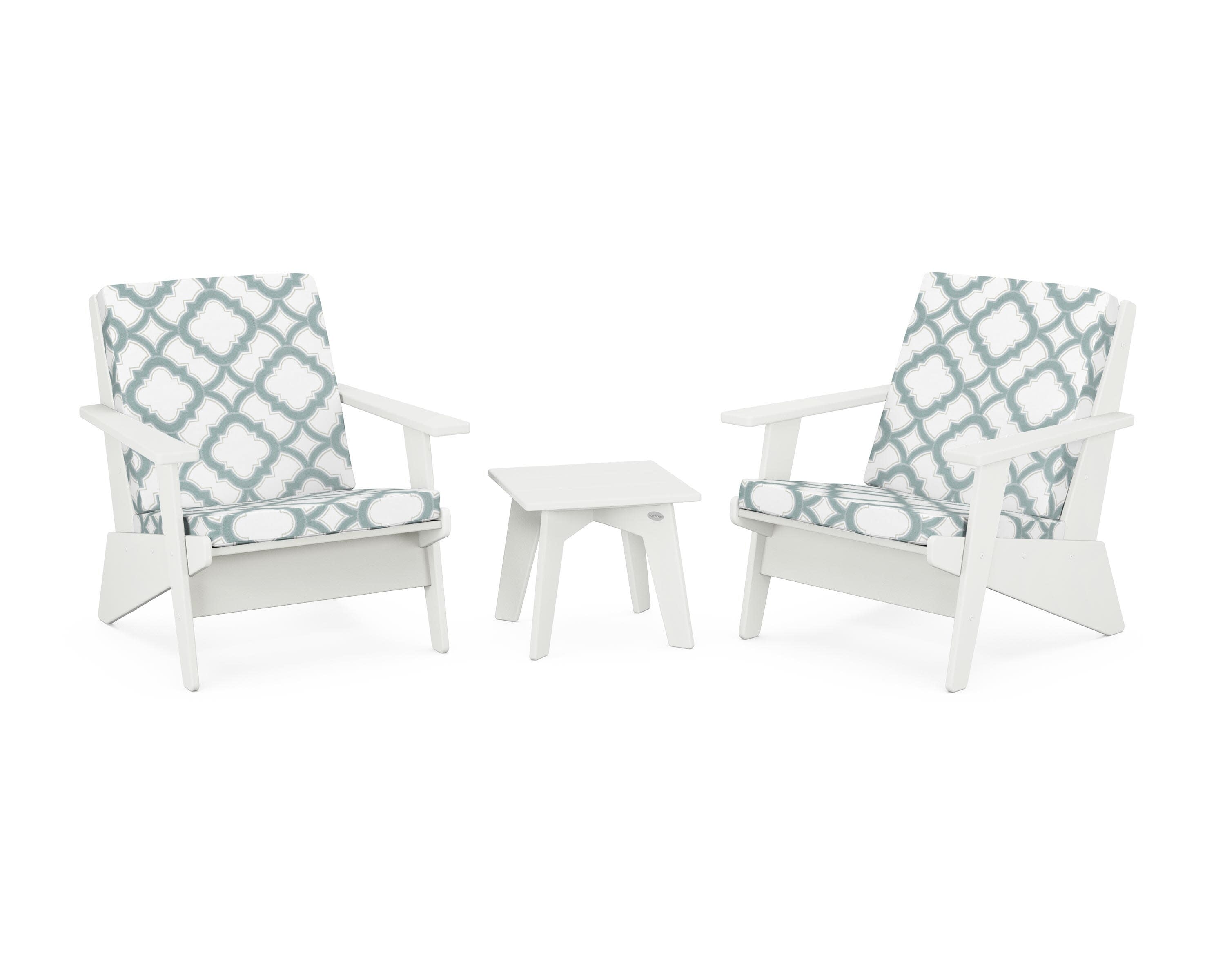 Riviera Modern Lounge 3-Piece Set in Vintage White / Trellis Glacier Spa