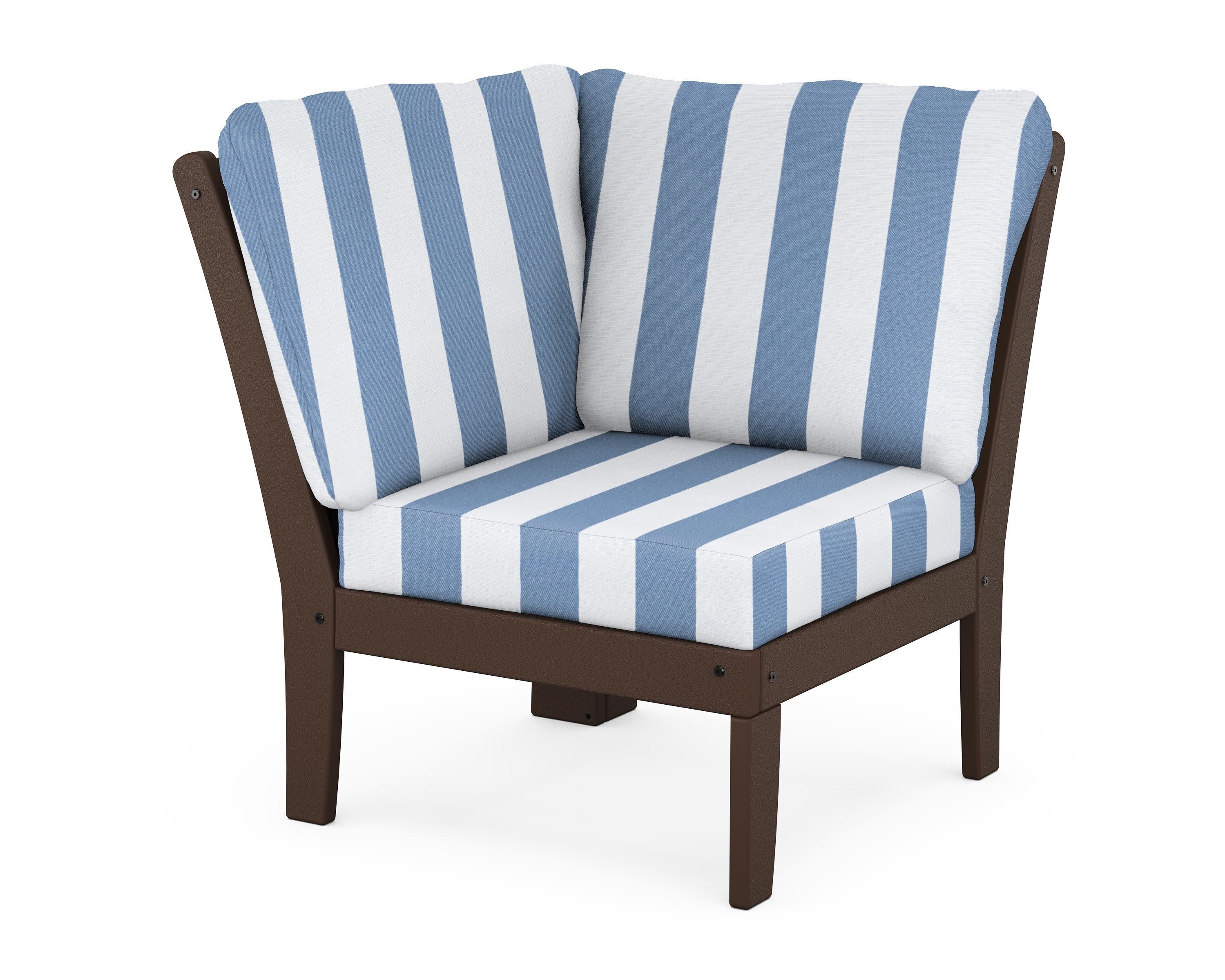 Braxton Modular Corner Chair in Mahogany / Cabana Stripe Sky Blue