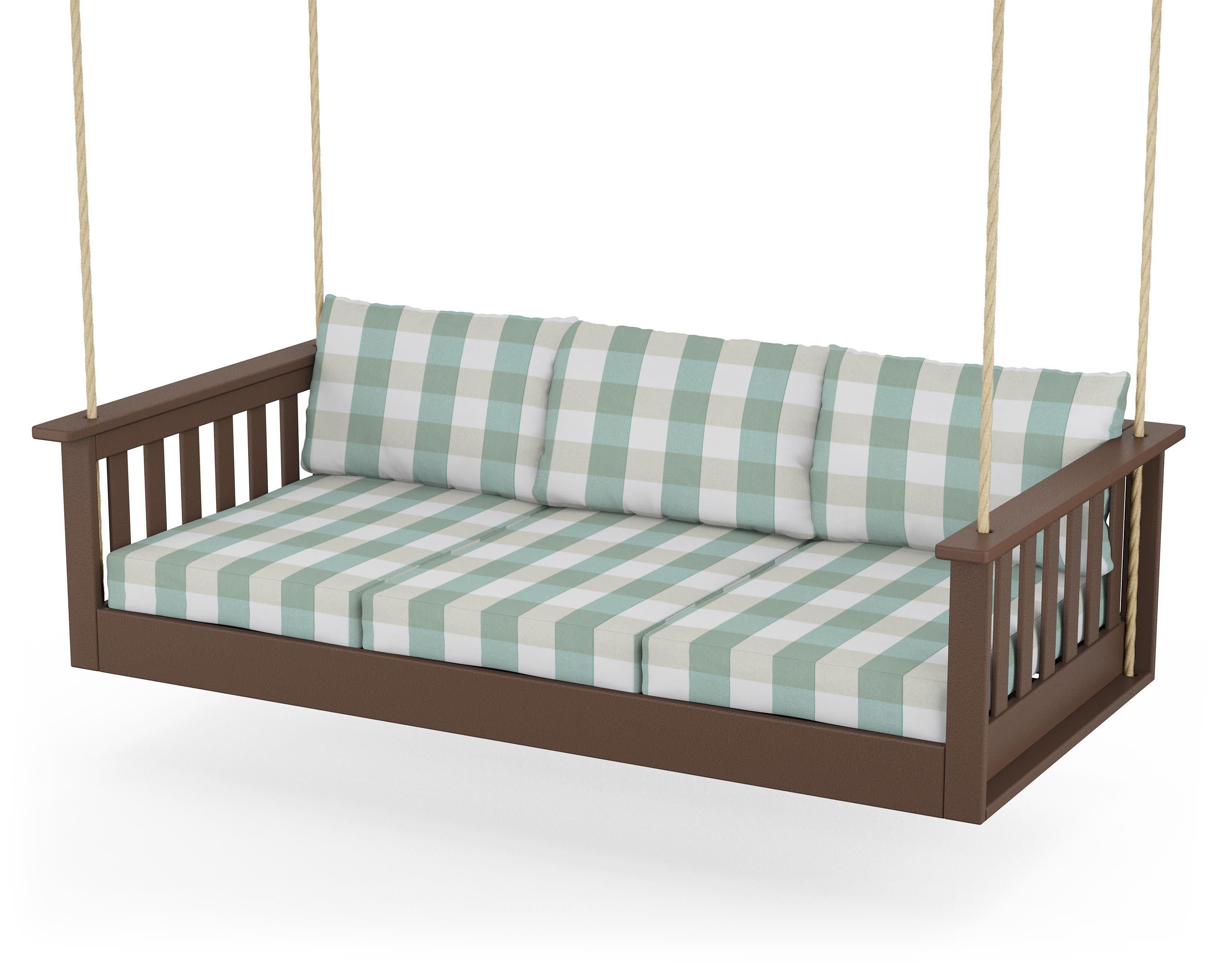 Vineyard Daybed Swing in Mahogany / Buffalo Plaid Glacier Spa