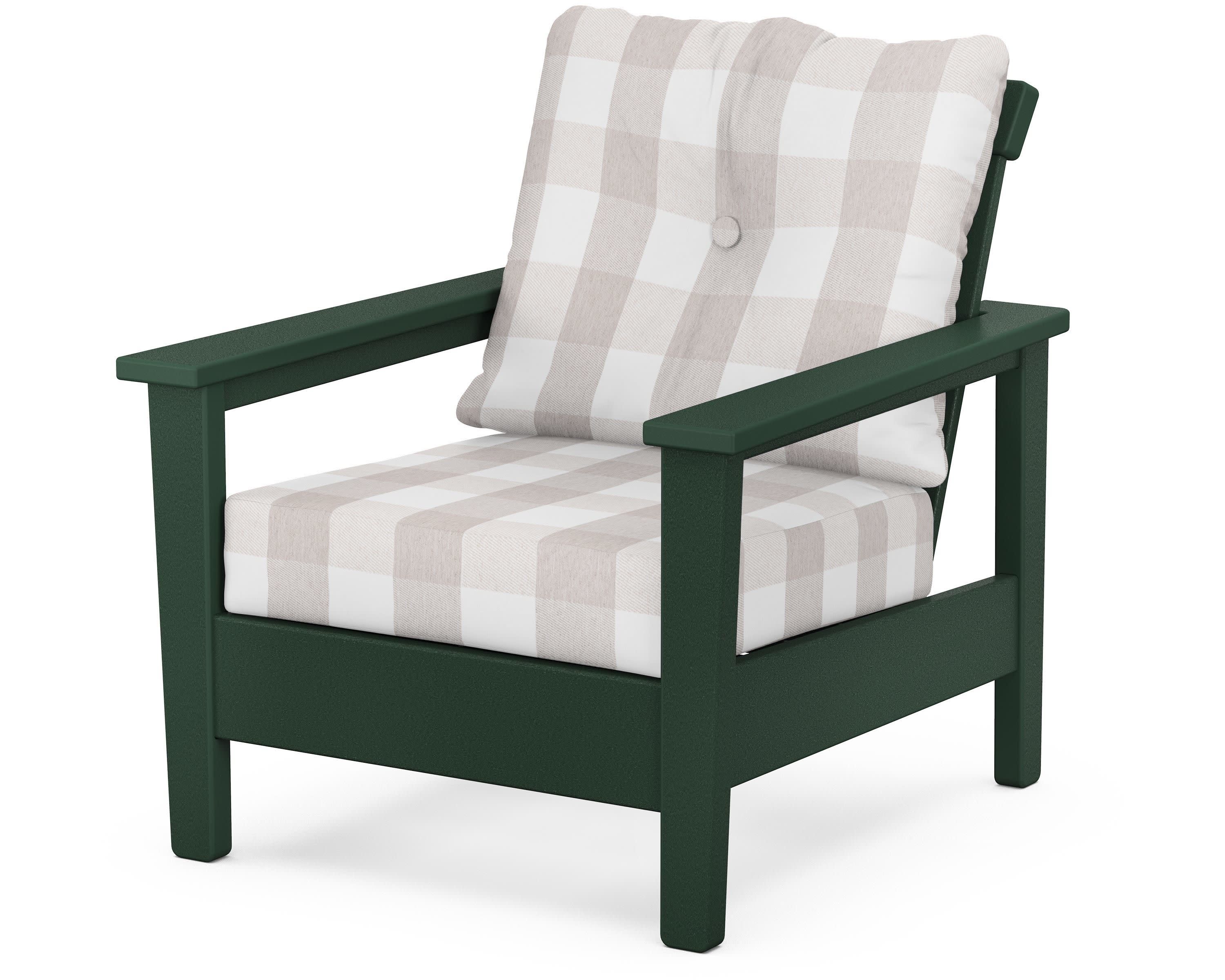 Prescott Deep Seating Chair in Green / Buffalo Plaid Dune Burlap