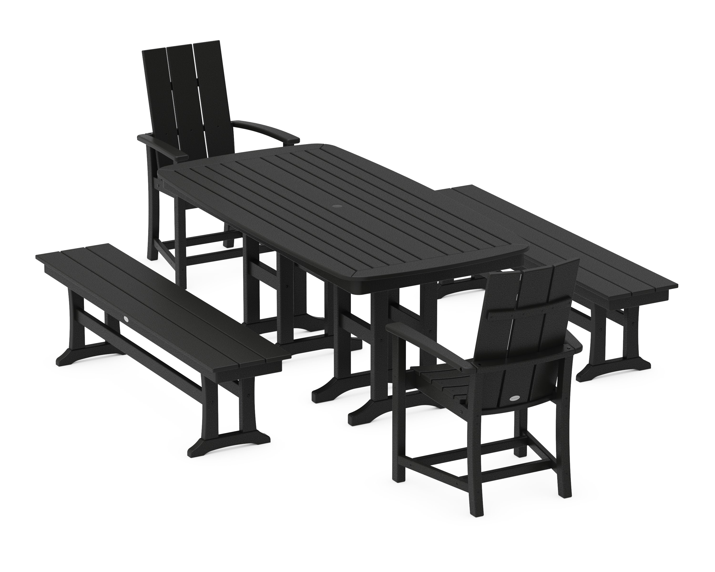Modern Adirondack 5-Piece Farmhouse Dining Set with Benches in Black