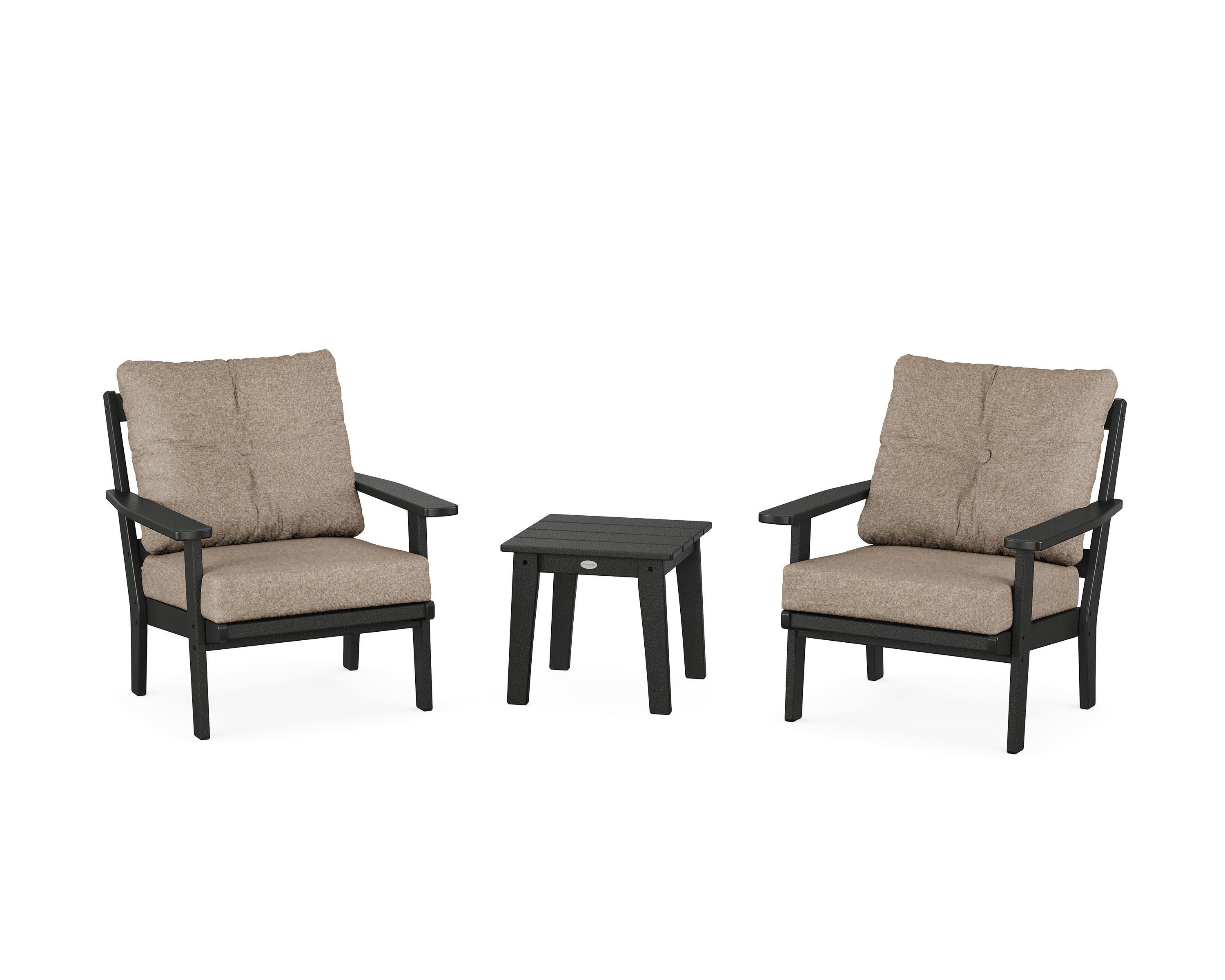 Oxford 3-Piece Deep Seating Set in Black / Spiced Burlap
