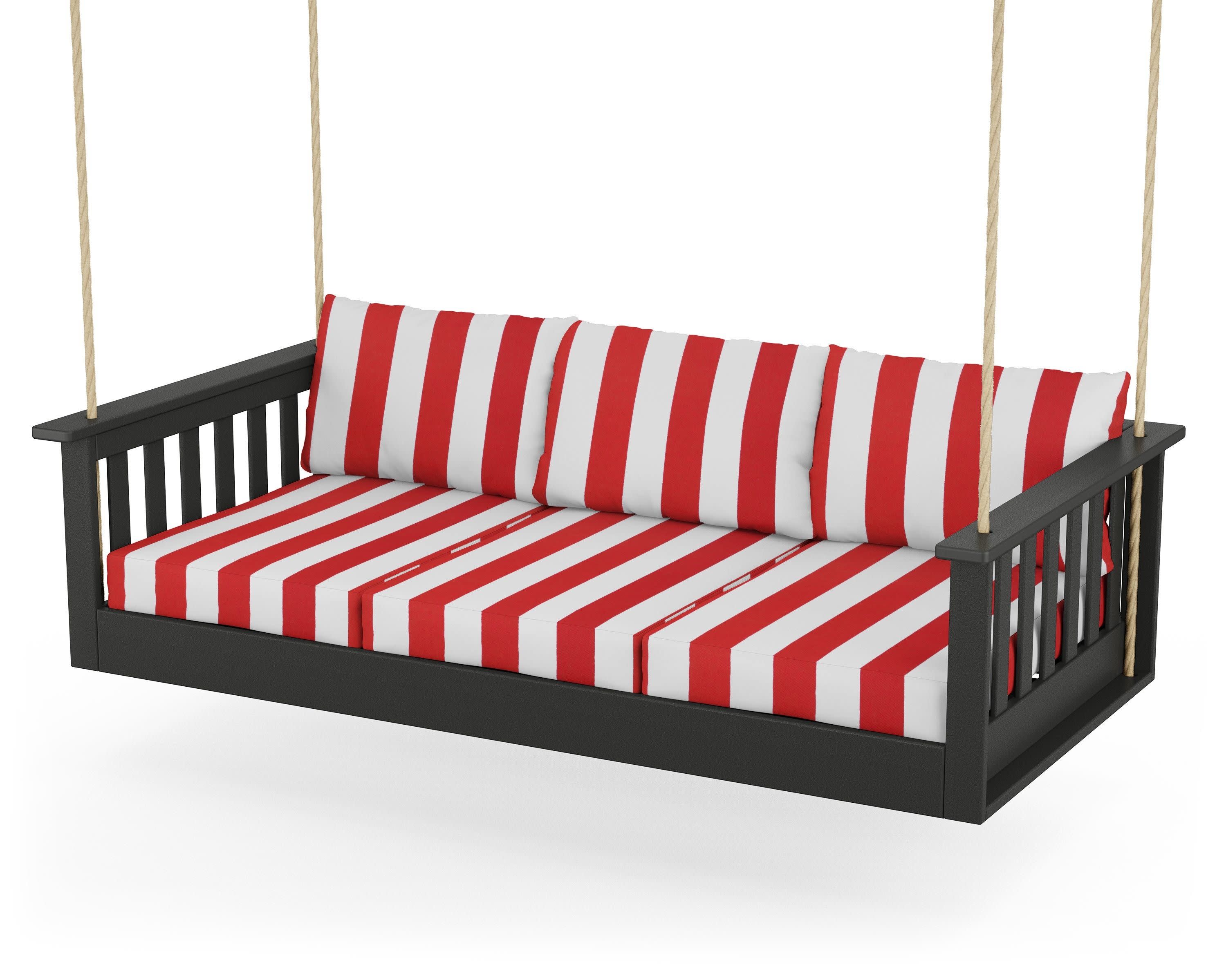 Vineyard Daybed Swing in Black / Cabana Stripe Crimson
