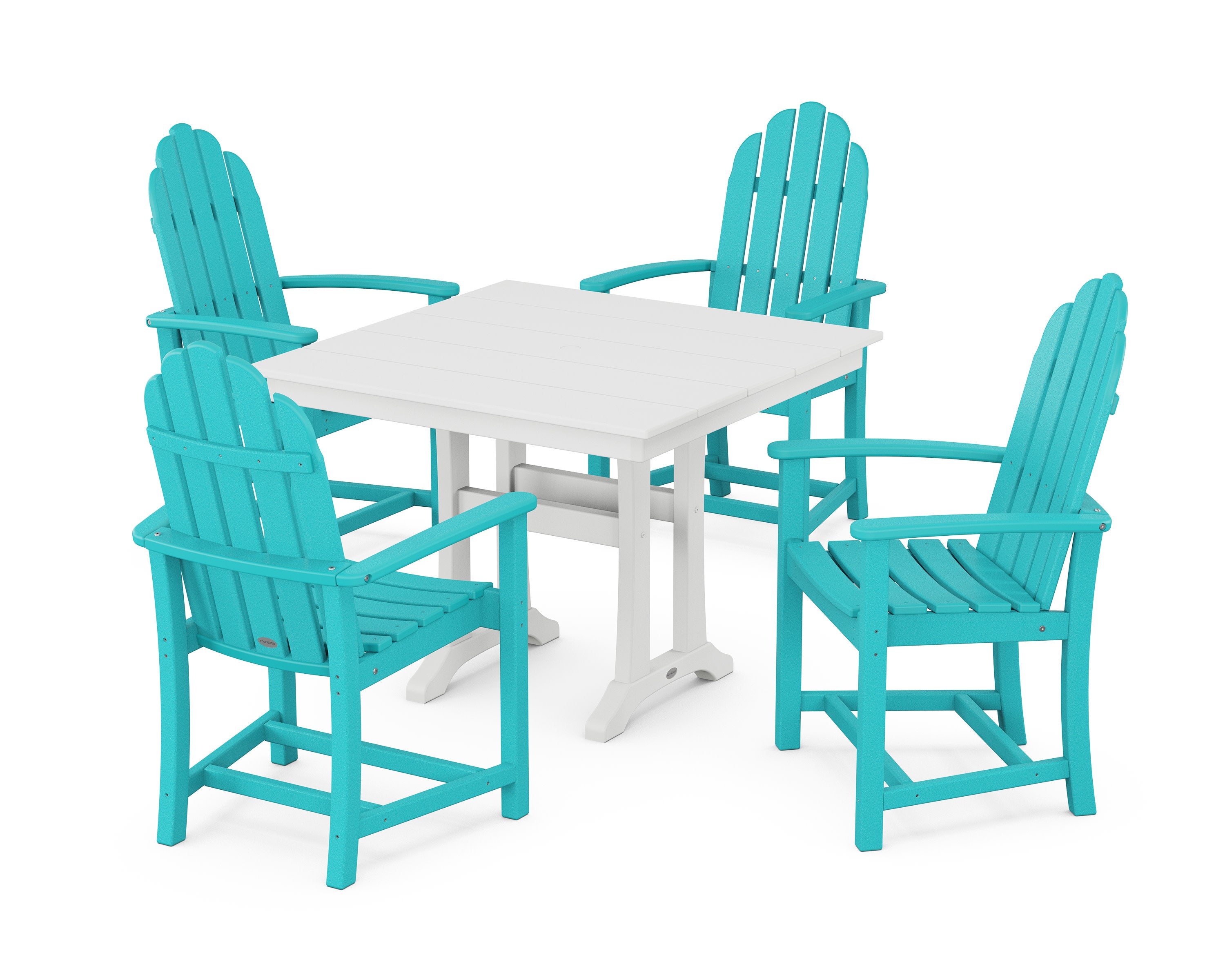 Classic Adirondack 5-Piece Farmhouse Dining Set With Trestle Legs in Aruba / White