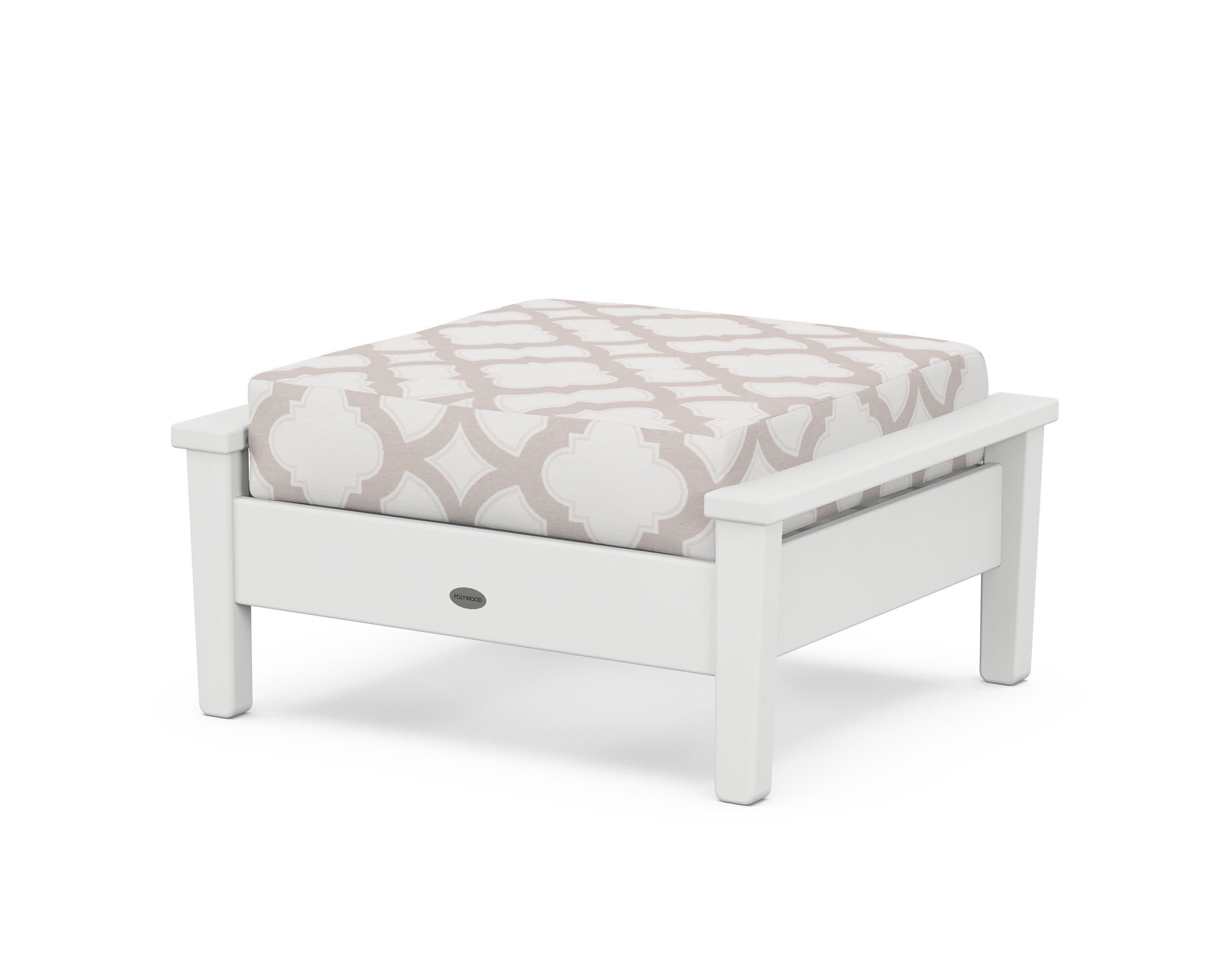 Prescott Deep Seating Ottoman in White / Trellis Dune Burlap