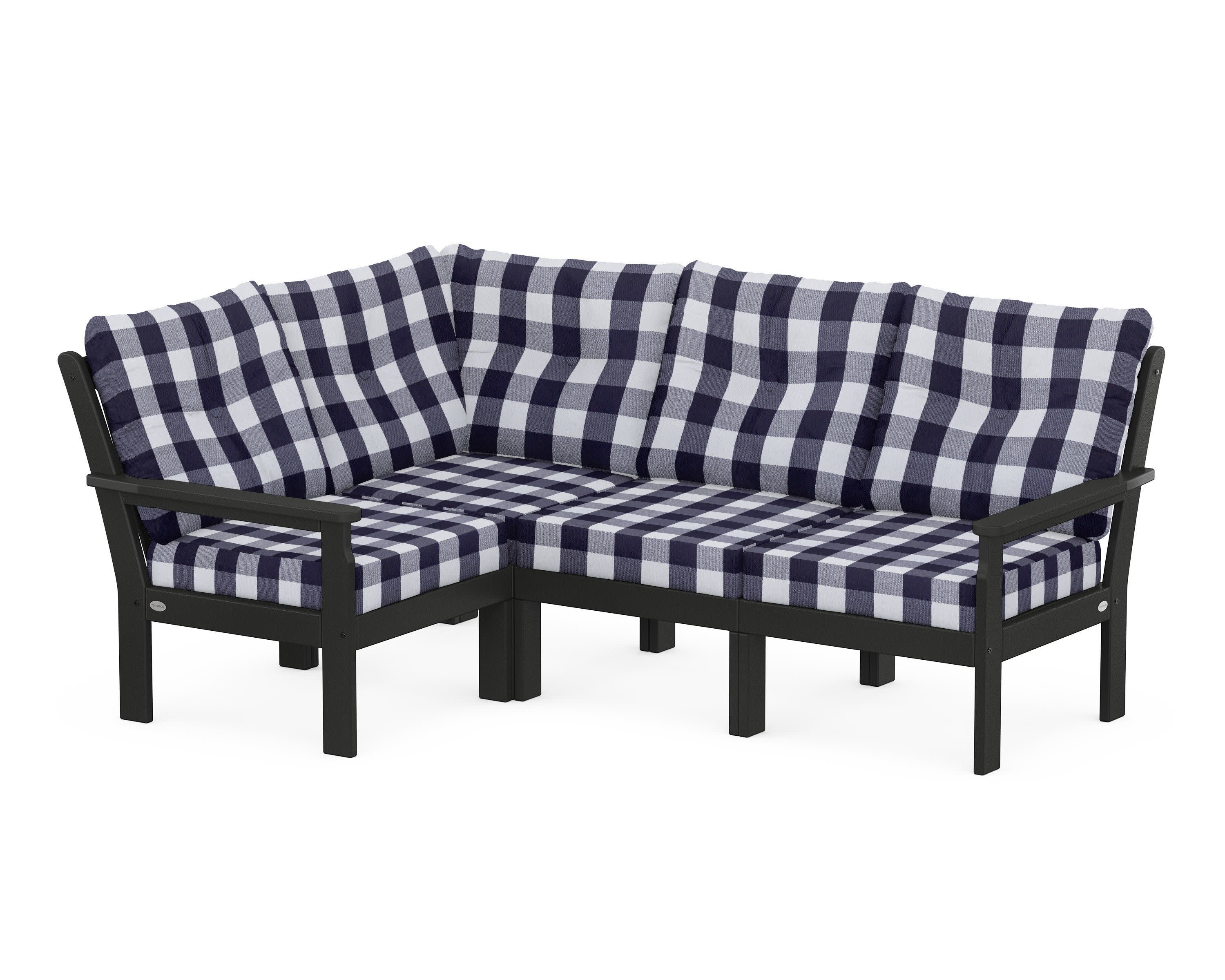 Vineyard 4-Piece Sectional in Black / Buffalo Plaid Navy