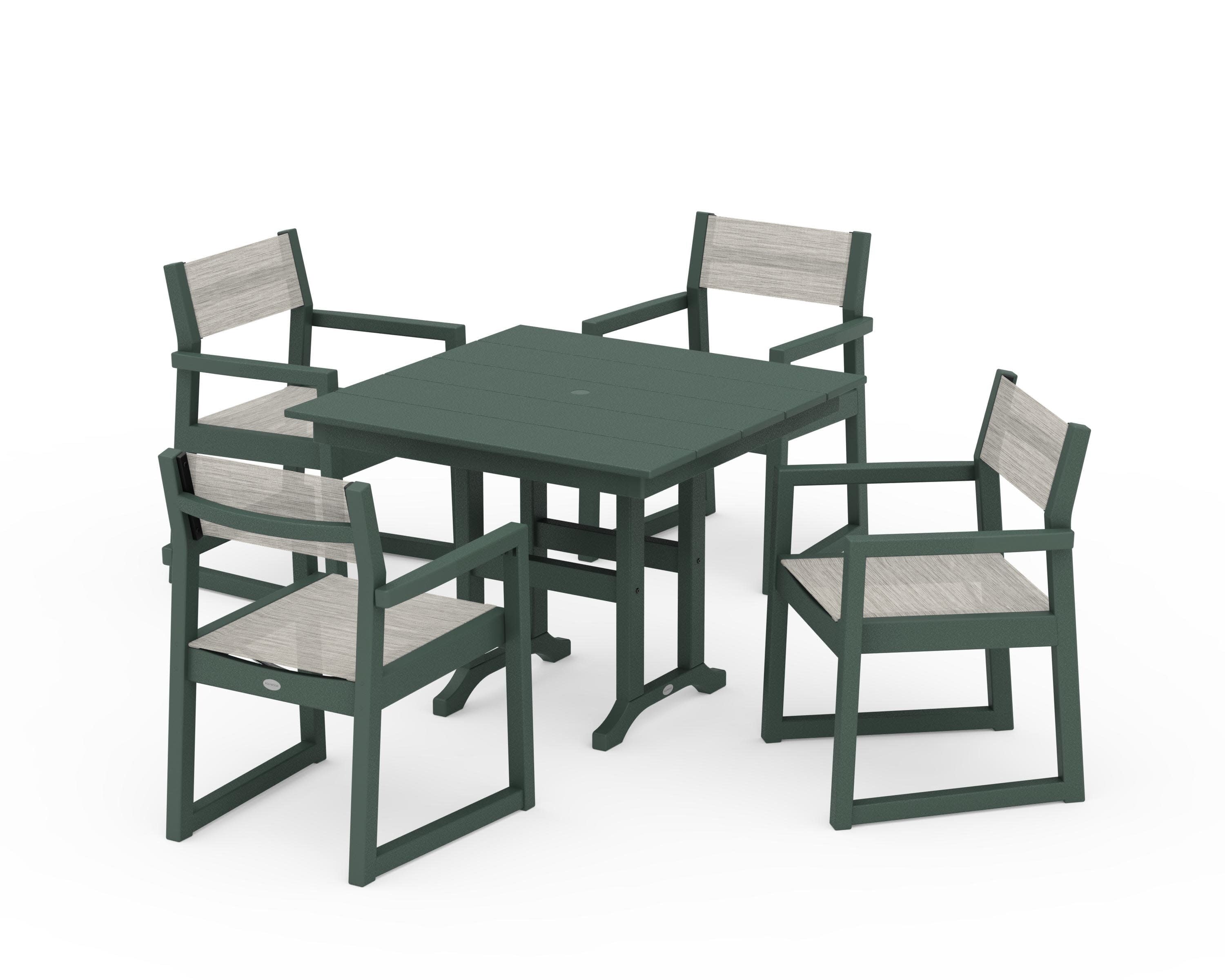EDGE Sling Arm Chair 5-Piece Farmhouse Dining Set in Green / Birch Sling