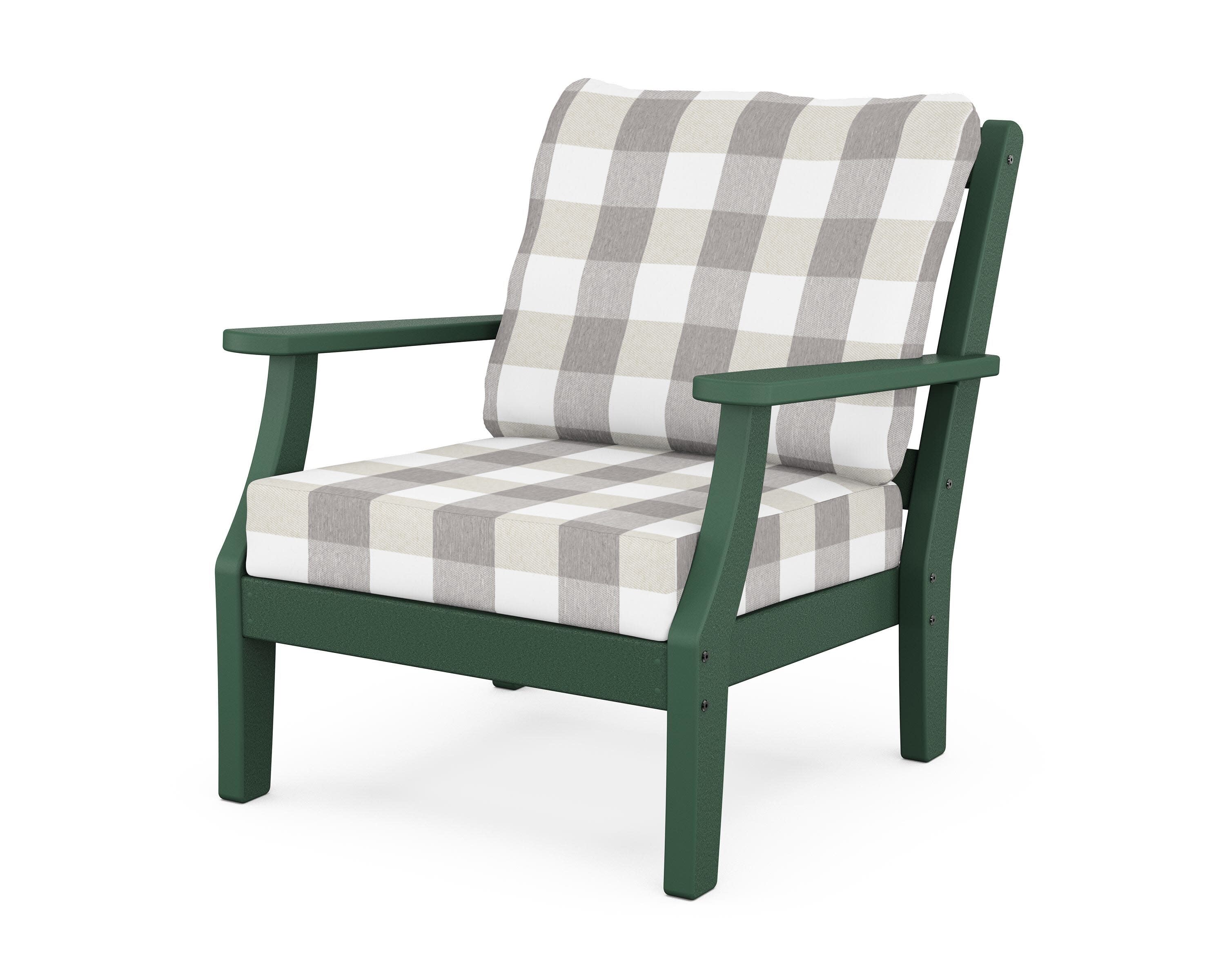Chinoiserie Deep Seating Chair in Green / Buffalo Plaid Grey Mist