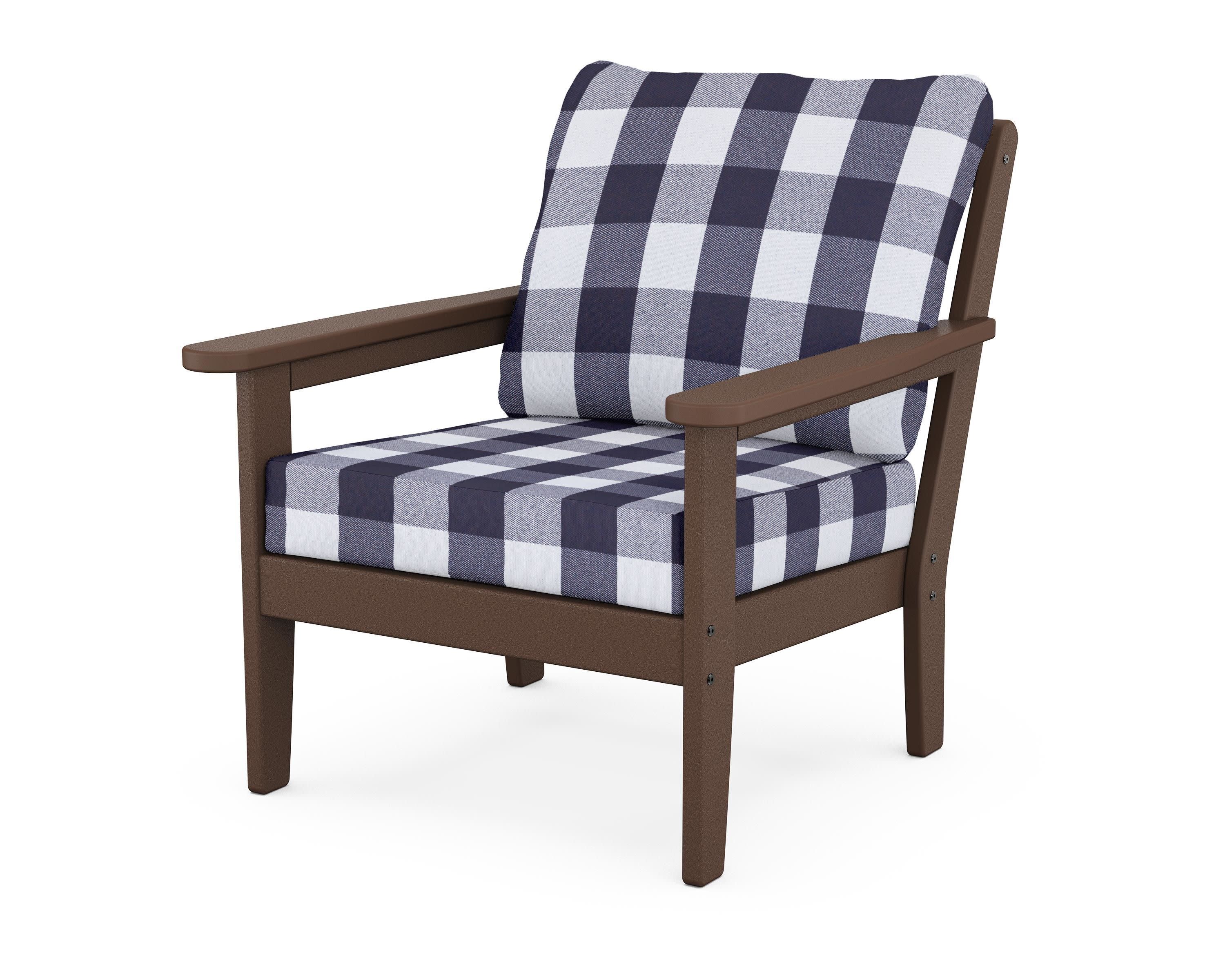 Cottage Deep Seating Chair in Mahogany / Buffalo Plaid Navy