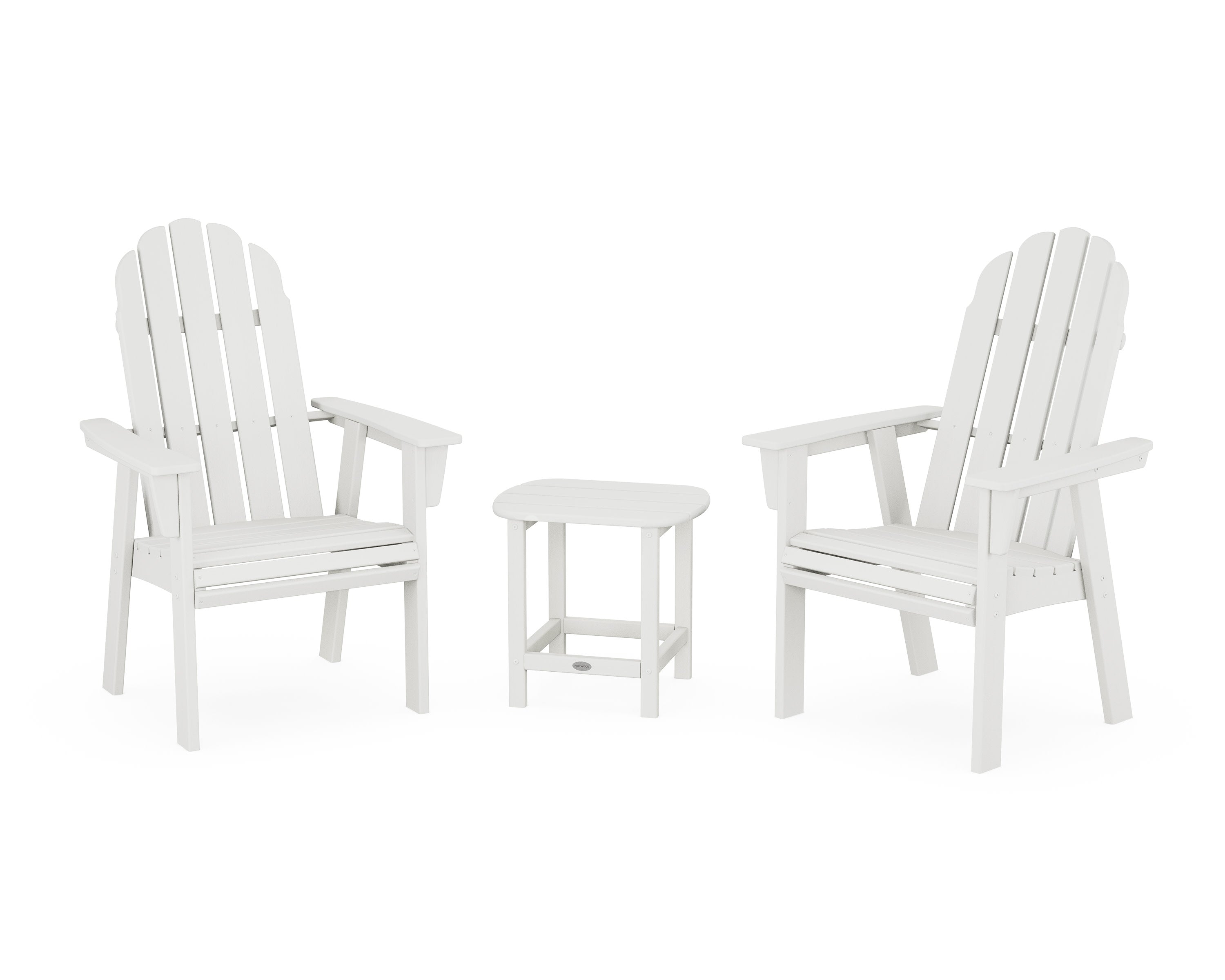Vineyard 3-Piece Curveback Upright Adirondack Chair Set in Vintage White