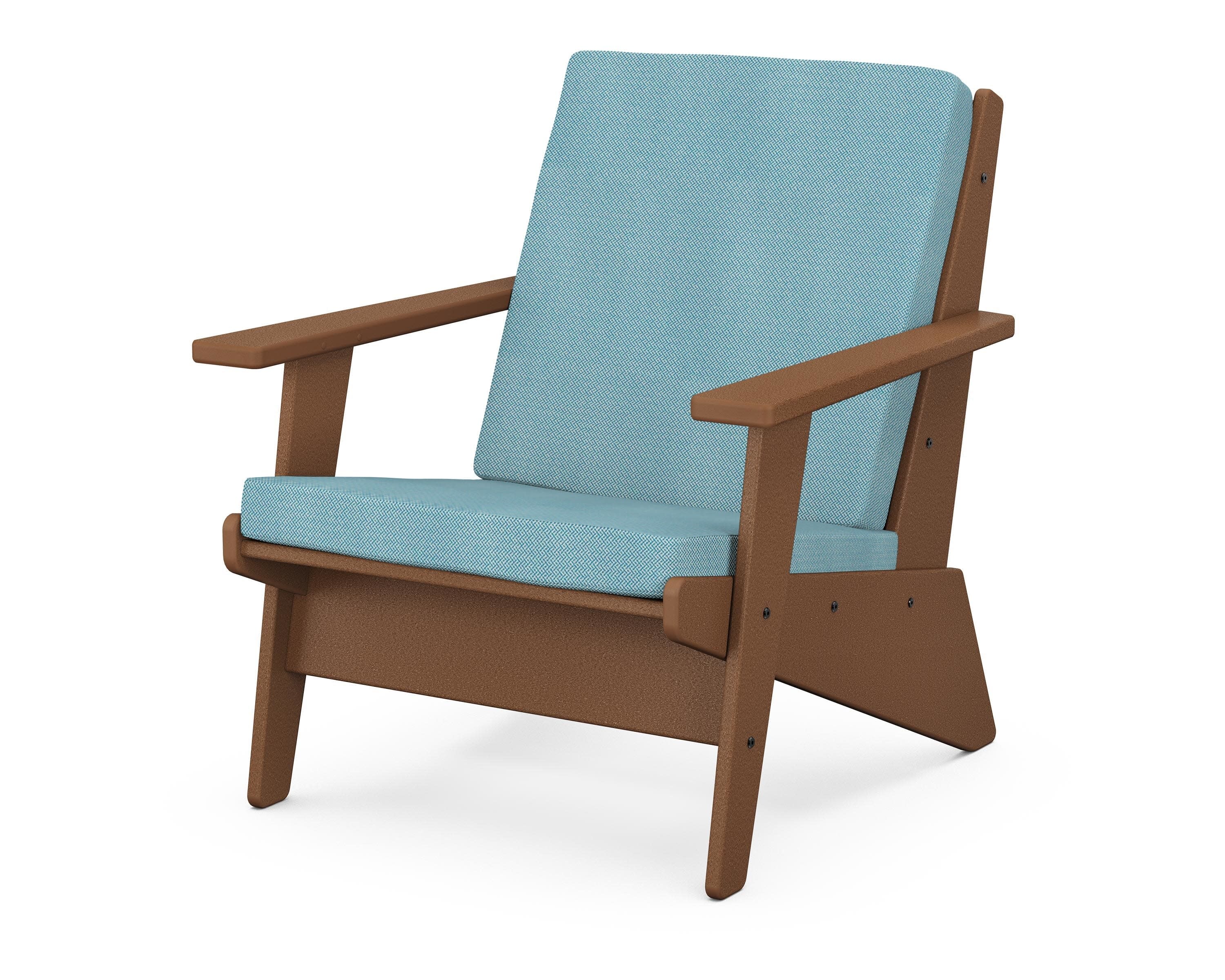 Riviera Modern Lounge Chair in Teak / Lattice Sky Blue