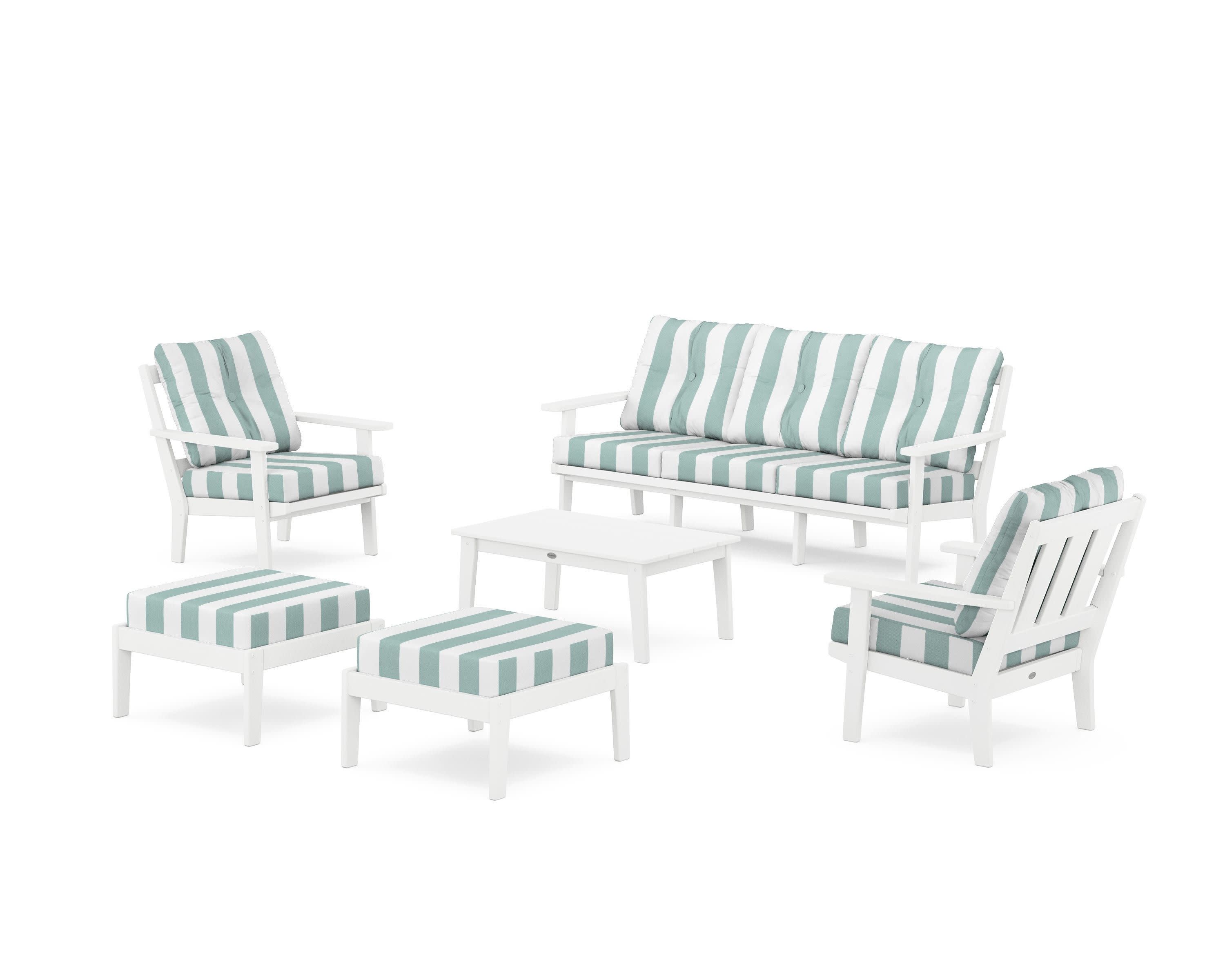 Oxford 6-Piece Lounge Sofa Set in White / Cabana Stripe Glacier Spa