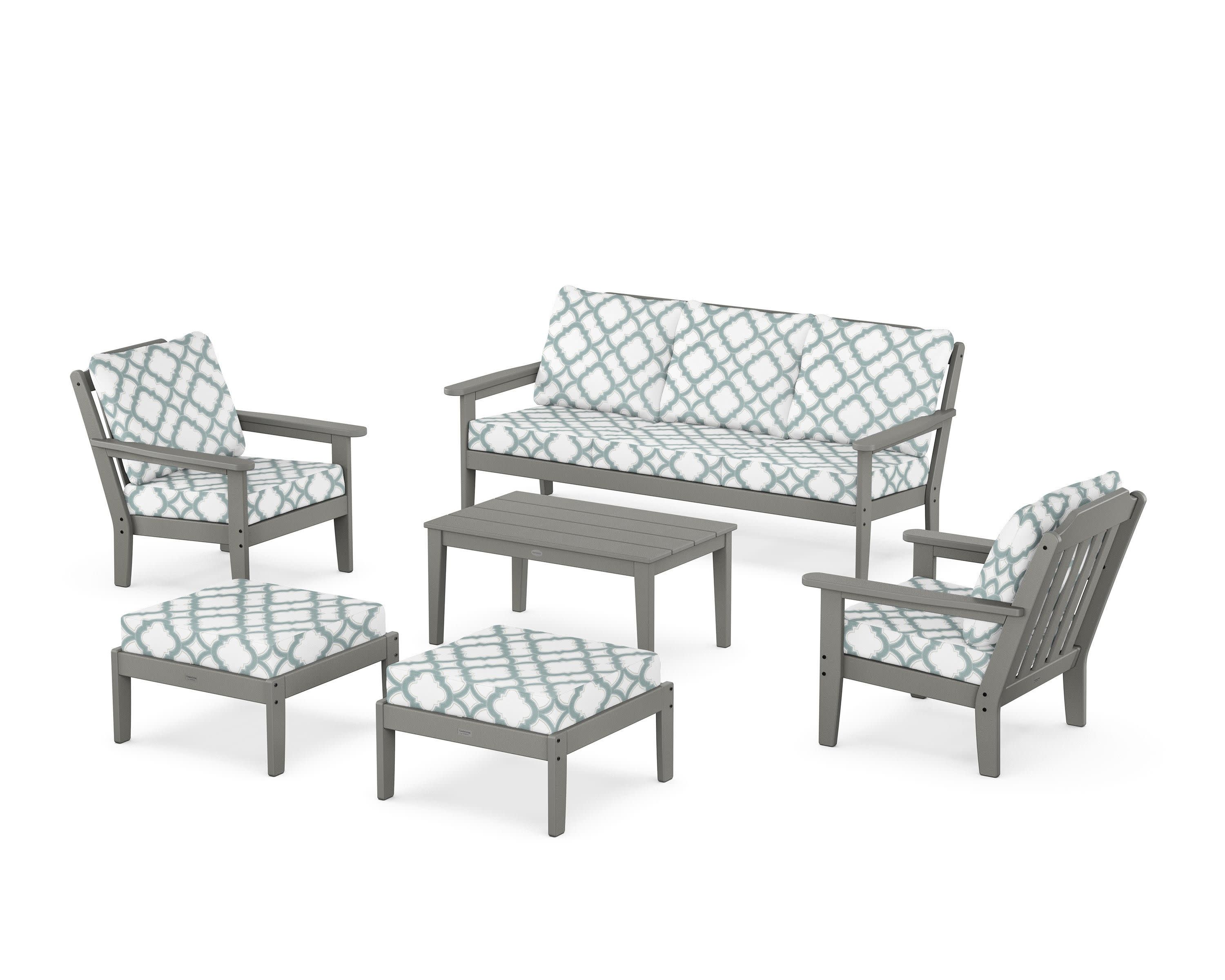 Cottage 6-Piece Lounge Sofa Set in Slate Grey / Trellis Glacier Spa