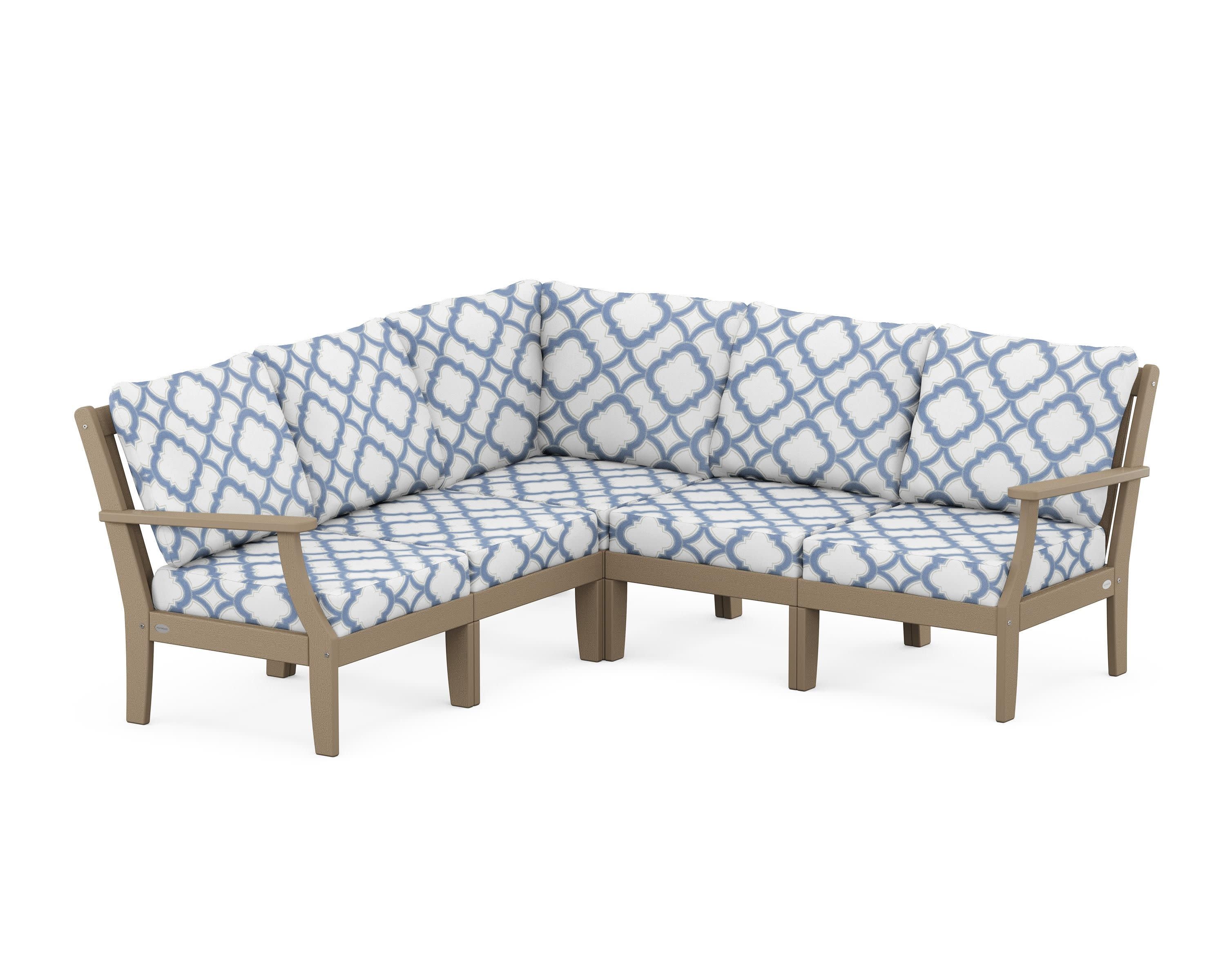 Braxton Modular 5-Piece Deep Seating Set in Vintage Sahara / Trellis Sky Blue