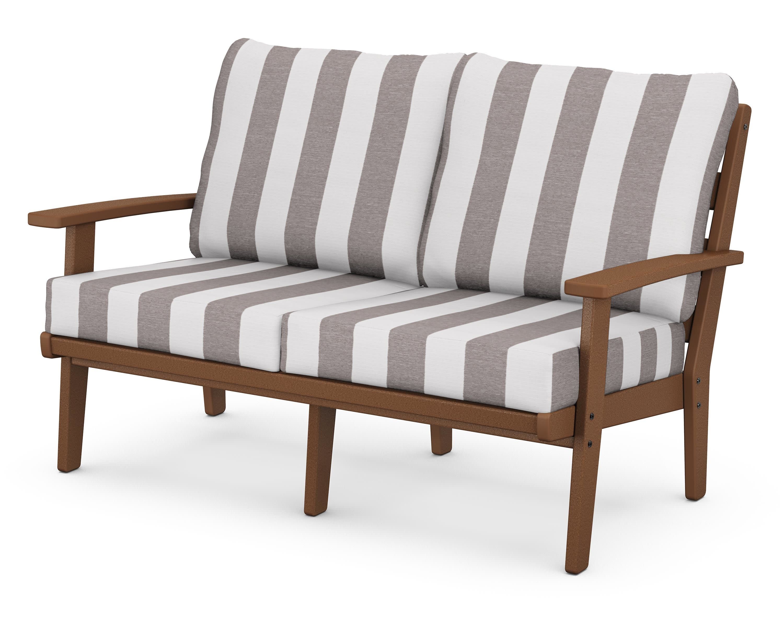 Grant Park Deep Seating Loveseat in Teak / Cabana Stripe Grey Mist