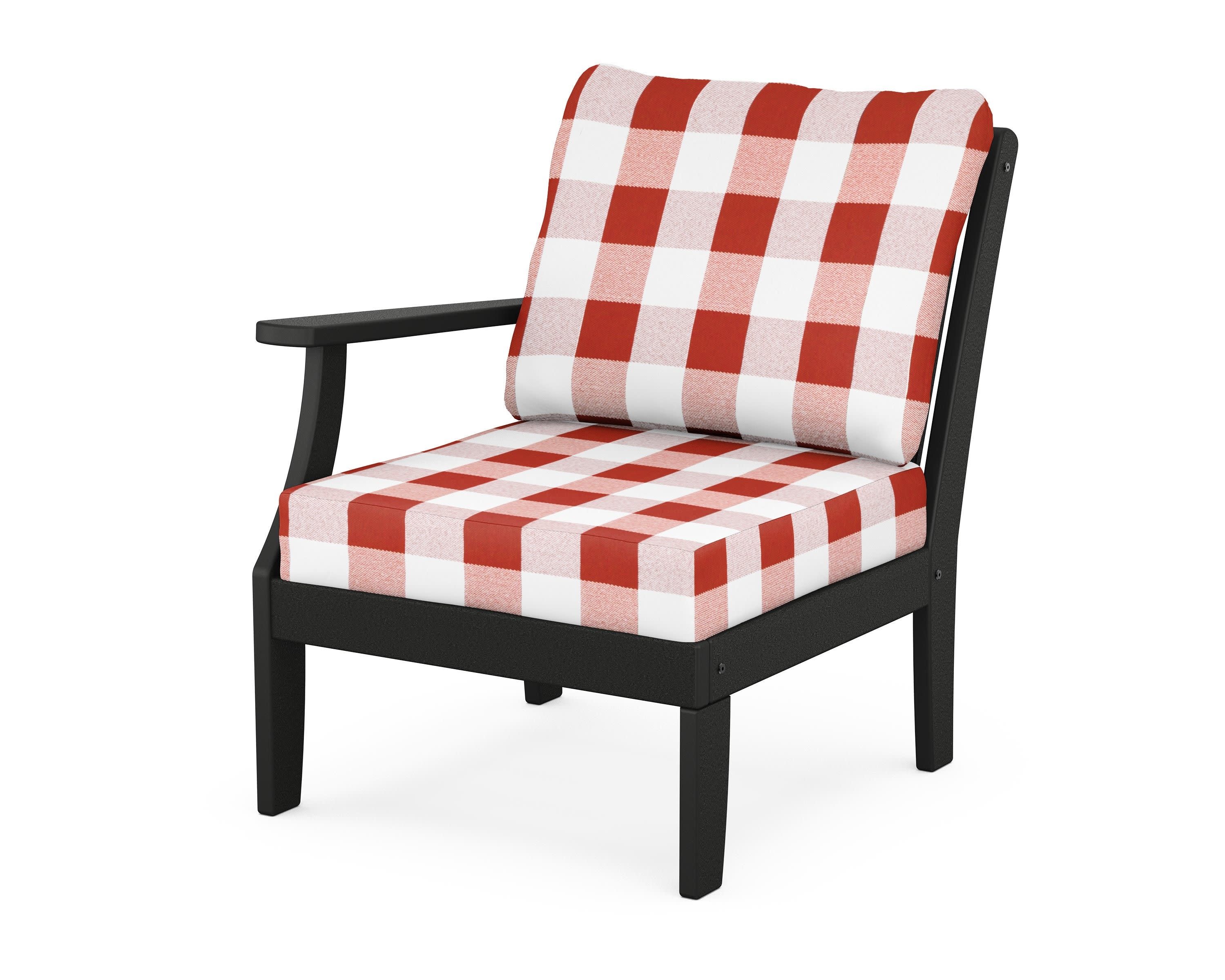 Braxton Modular Left Arm Chair in Black / Buffalo Plaid Crimson