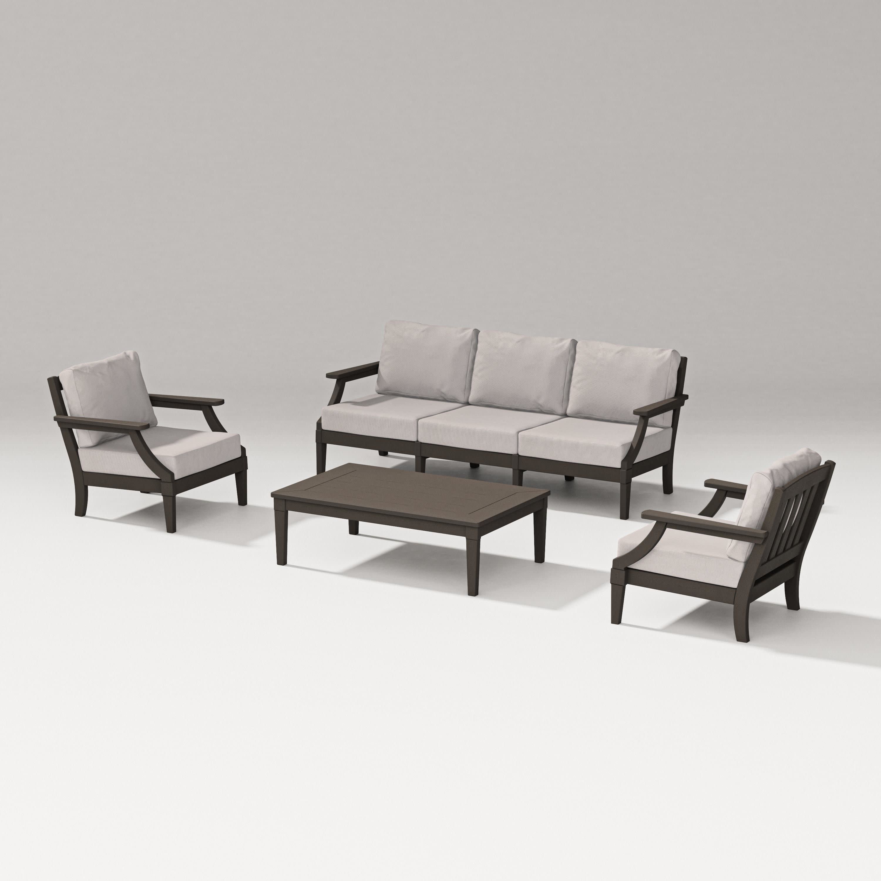 Estate 4-Piece Lounge Sofa Set in Vintage Coffee / Dune Burlap