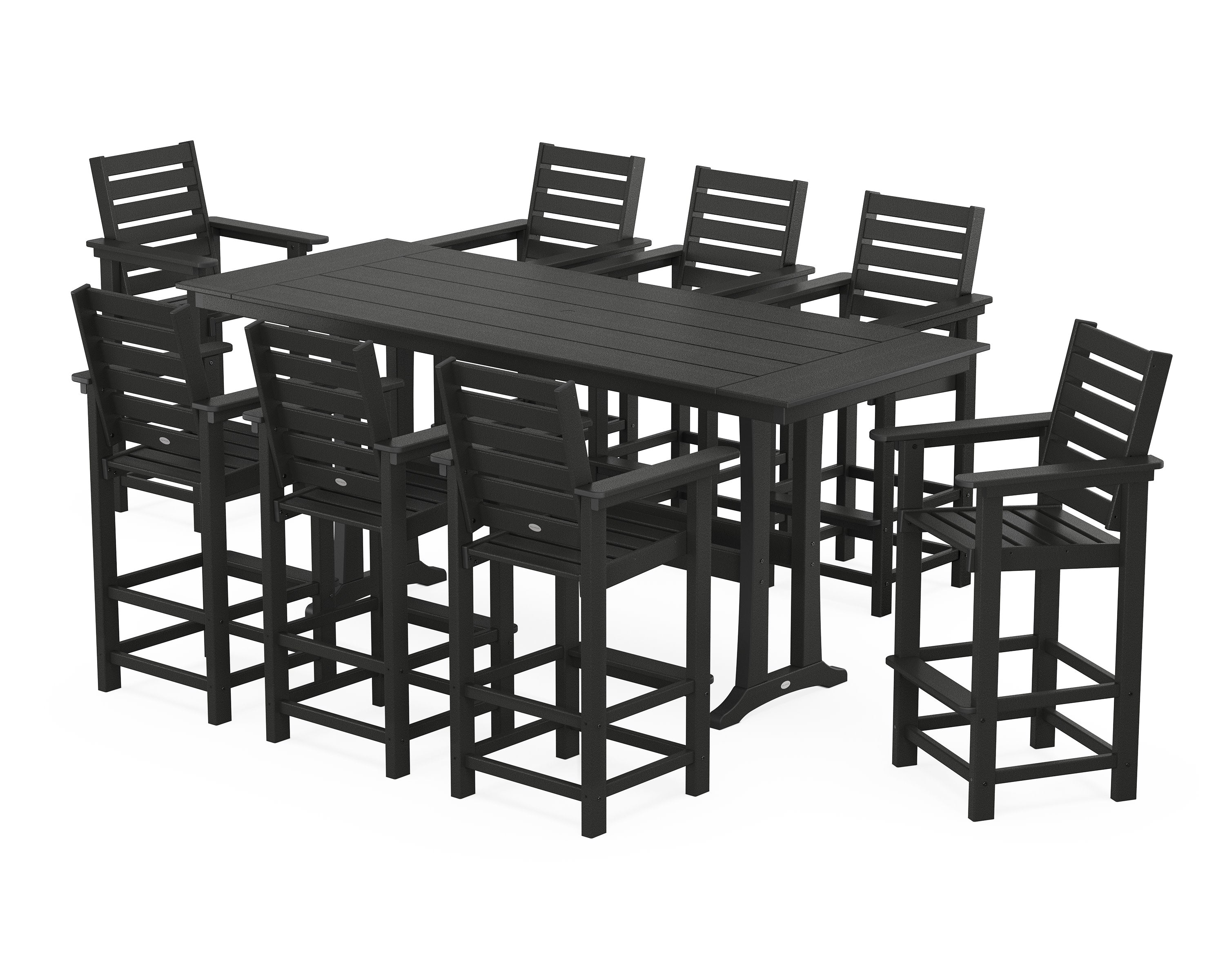 Captain 9-Piece Farmhouse Bar Set with Trestle Legs in Black