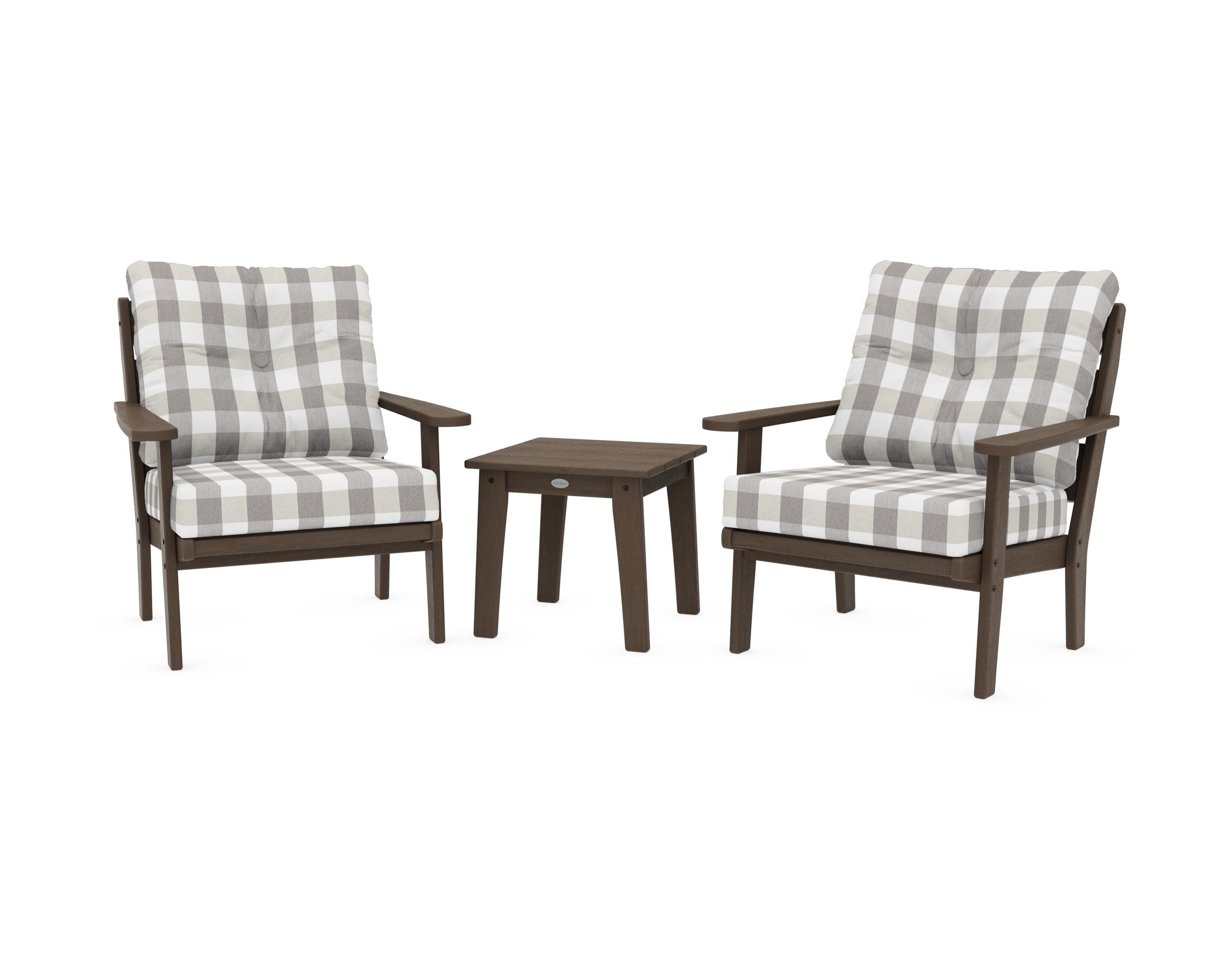 Lakeside 3-Piece Deep Seating Chair Set in Kona / Buffalo Plaid Grey Mist